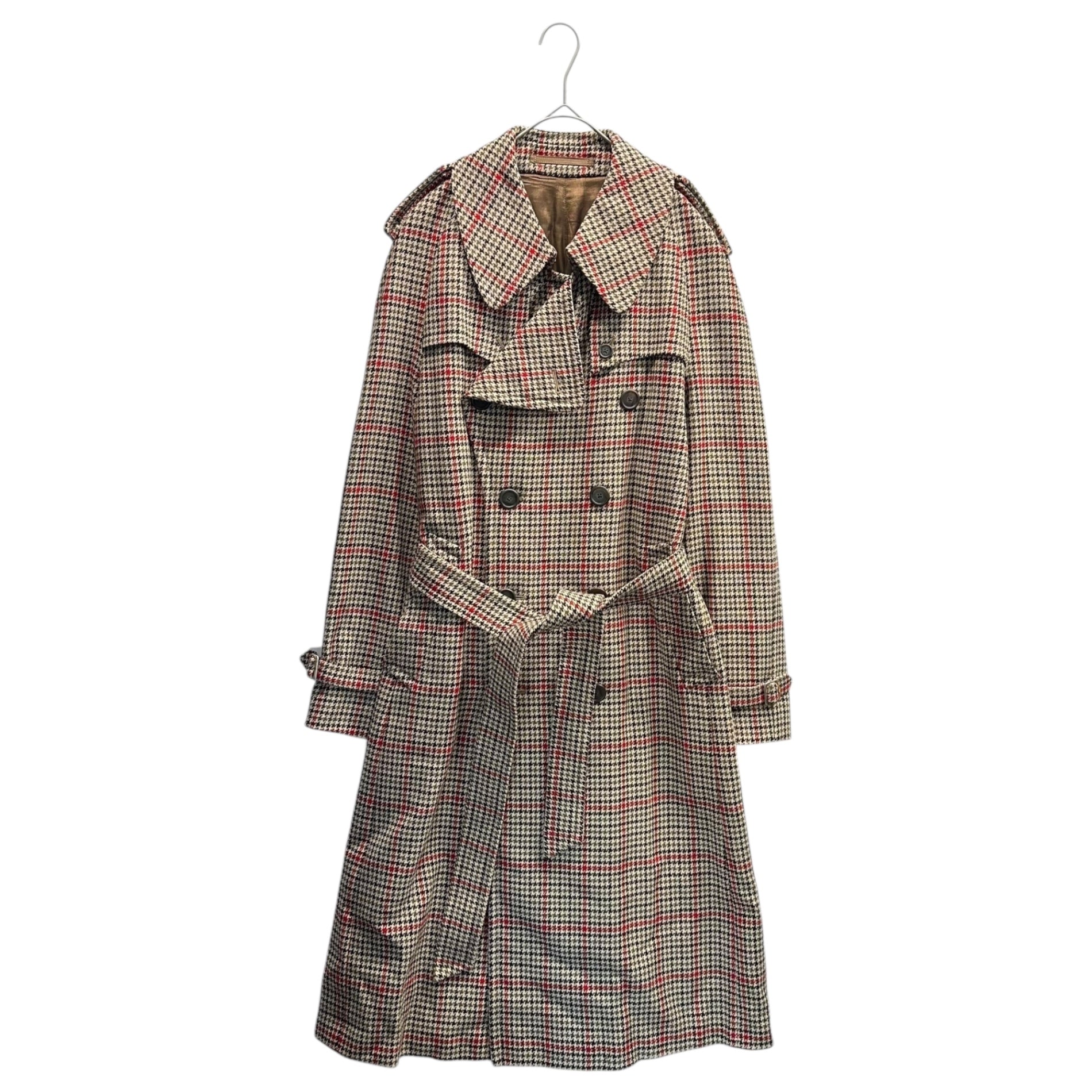 VINTAGE(ヴィンテージ) 70~80's Vintage Houndstooth Wool Long Coat 70年 80年代 ヴィンテージ 千鳥柄 ウール ロング コート ベージュ×ブラック×レッド made in england