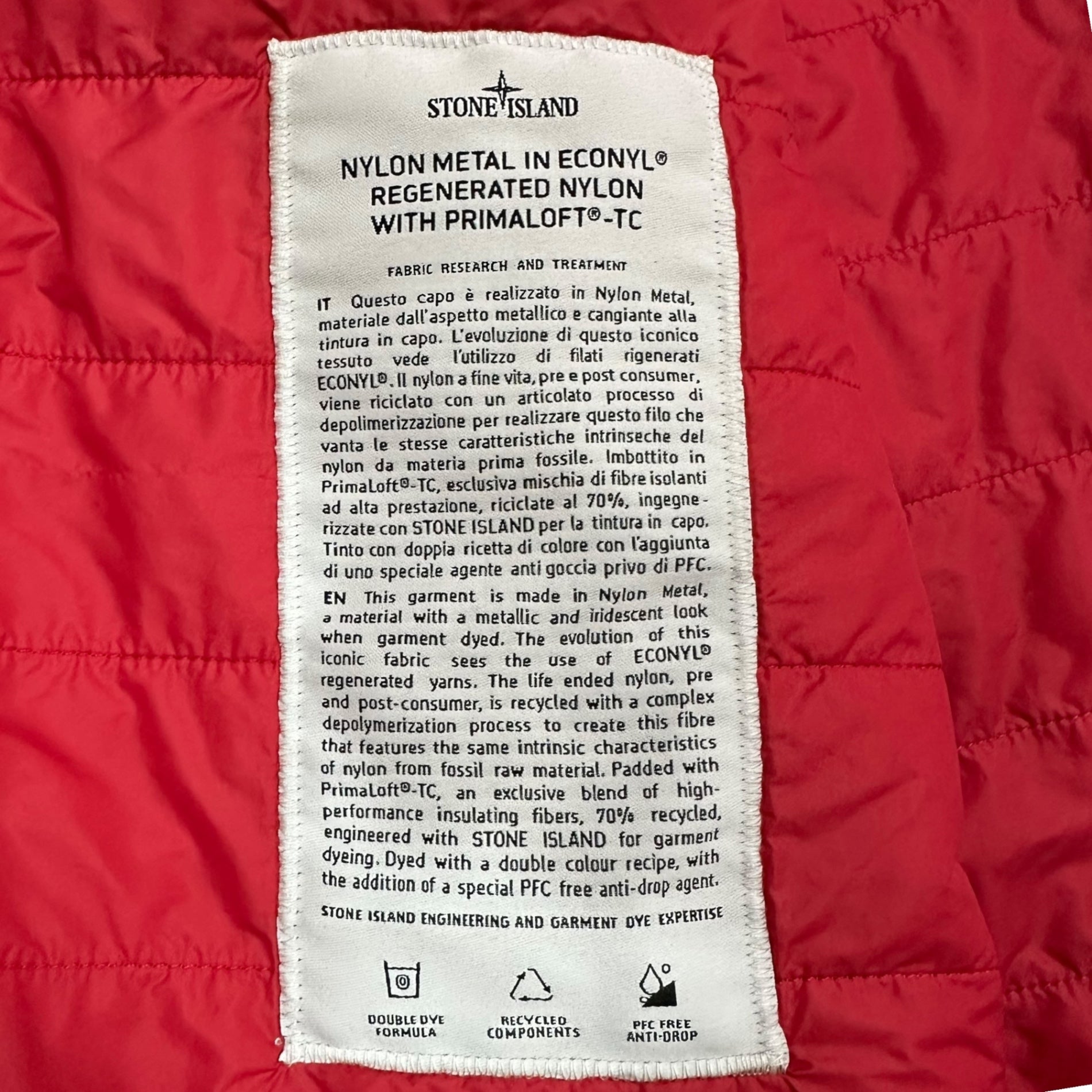 STONE ISLAND(ストーンアイランド) 22AW NYLON METAL IN ECONYL REGENERATED NYLON WITH PRIMALOFT TC ナイロン メタル ジップアップ ジャケット 7715Q0519 L レッド ブルゾン