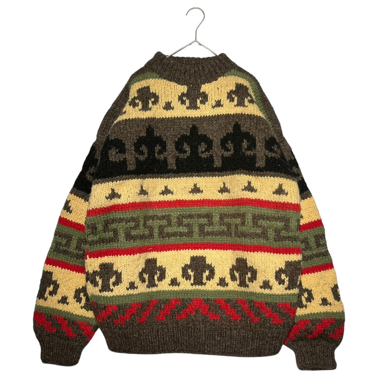 INDIGENOUS DESIGNS(インディアンデザインズ) Ecuador made Indian low gauge knit エクアドル製 インディアン ローゲージ ニット L ブラウン×ベージュ 環境保護 サスティナブル オーガニック