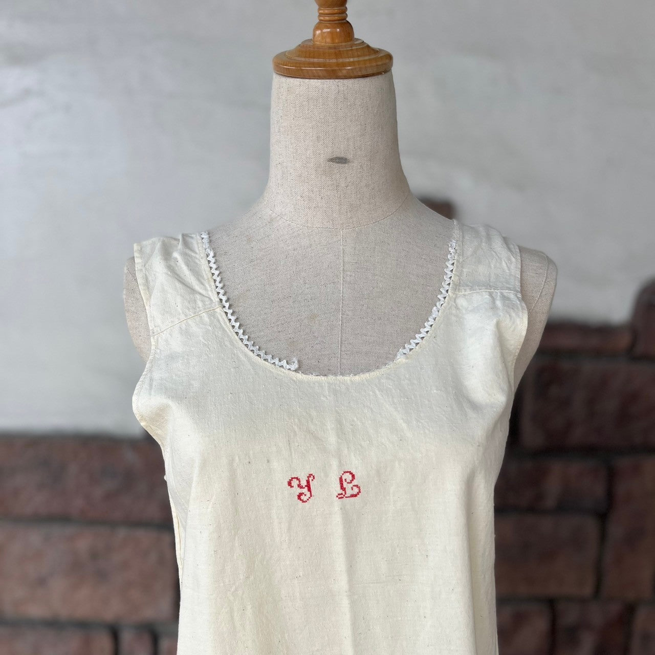 Euro Vintage(ヨーロッパヴィンテージ) Drawing_10'~20's french cotton camisole dress/フレンチコットンキャミソールワンピース 表記なし(Mサイズ程度) ベージュ