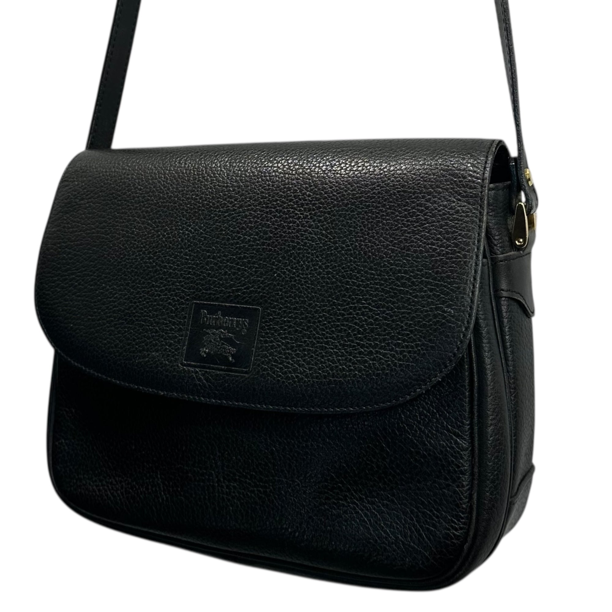 Burberry’s(バーバリーズ) Vintage NovaCheck Horse Logo Leather Shoulder Bag ヴィンテージ ノヴァチェック ホースロゴ レザー ショルダー バッグ ブラック
