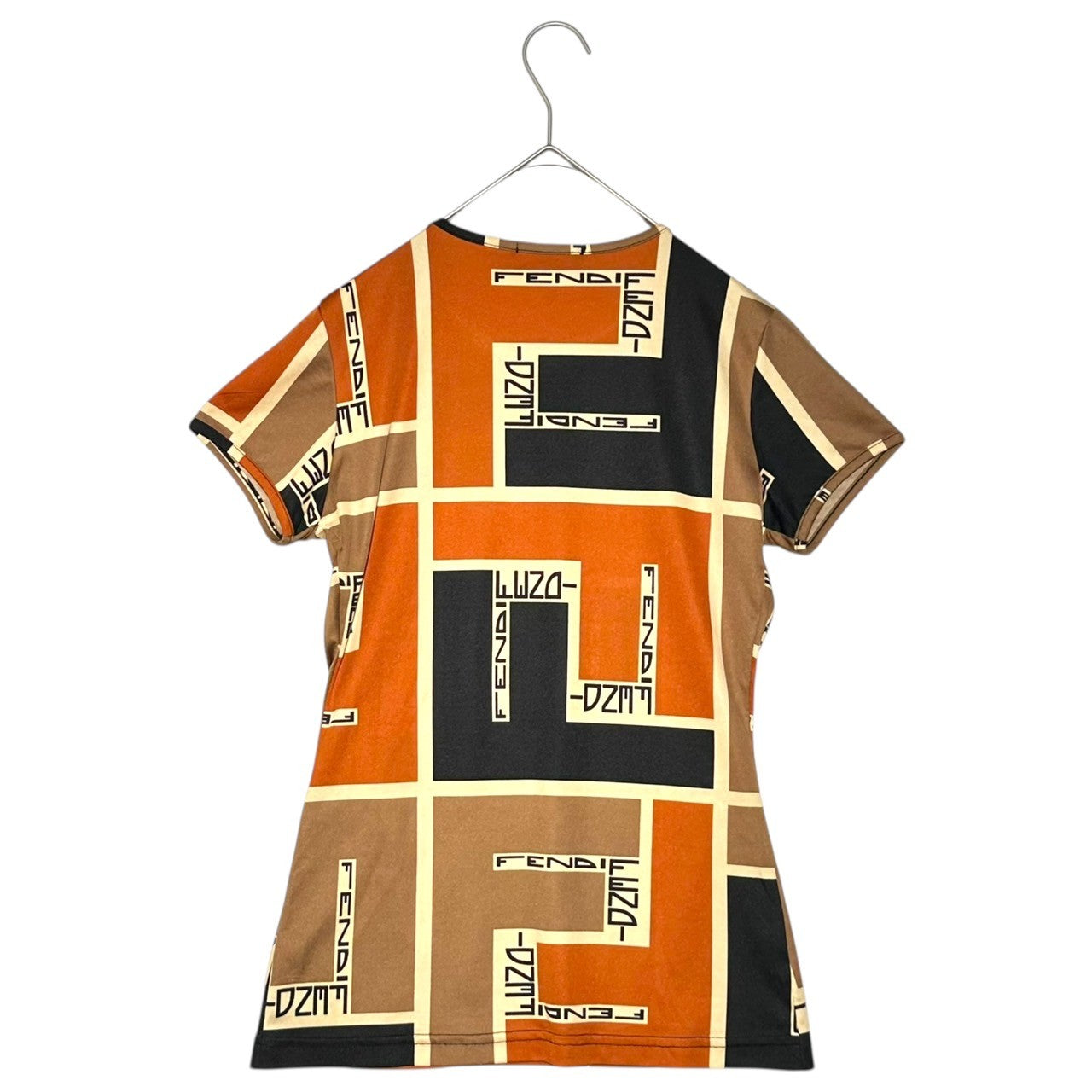 FENDI(フェンディ) Geometric Logo French Sleeve Cut and Sewn 幾何学 ロゴ フレンチ スリーブ カットソー 44(M程度) オレンジ×ブラック