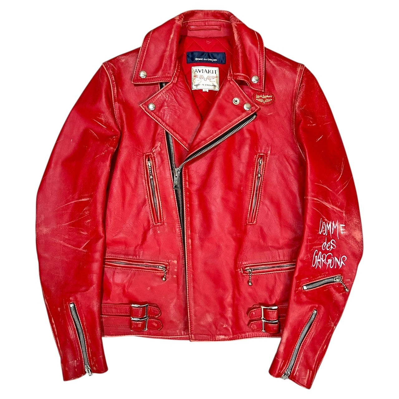 COMME des GARCONS × LEWIS Leathers(コムデギャルソン × ルイスレザー) 15AW Horsehide Lightning Riders ホースハイド ライトニング ライダース ジャケット KP-J003 36 レッド AD2015 ヴィンテージ