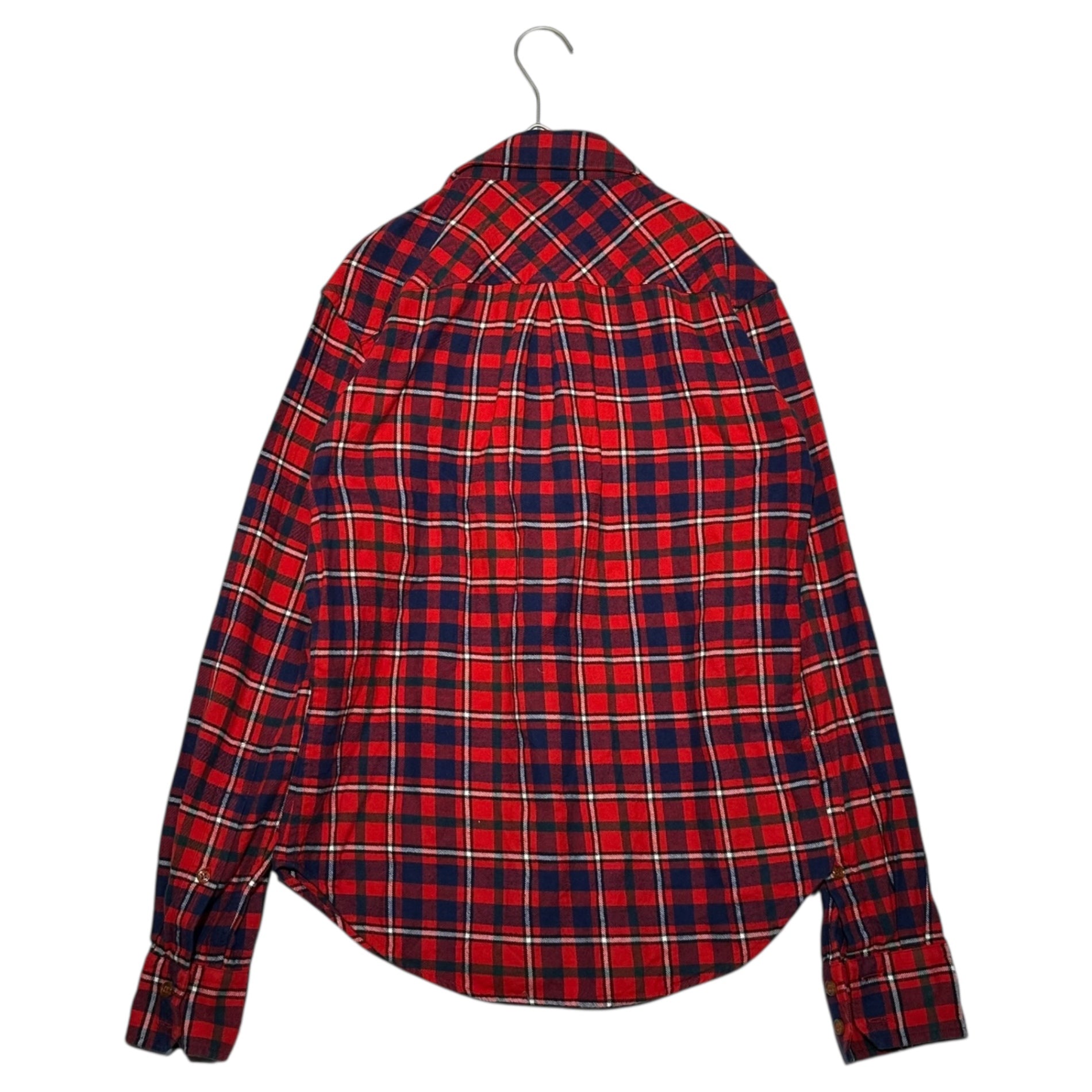 Vivienne Westwood MAN(ヴィヴィアンウエストウッドマン) One-point Check L/S Neck Shirt ワンポイント チェック 長袖 ネルシャツ VW-CR-83745 44(XS程度) レッド×ネイビー