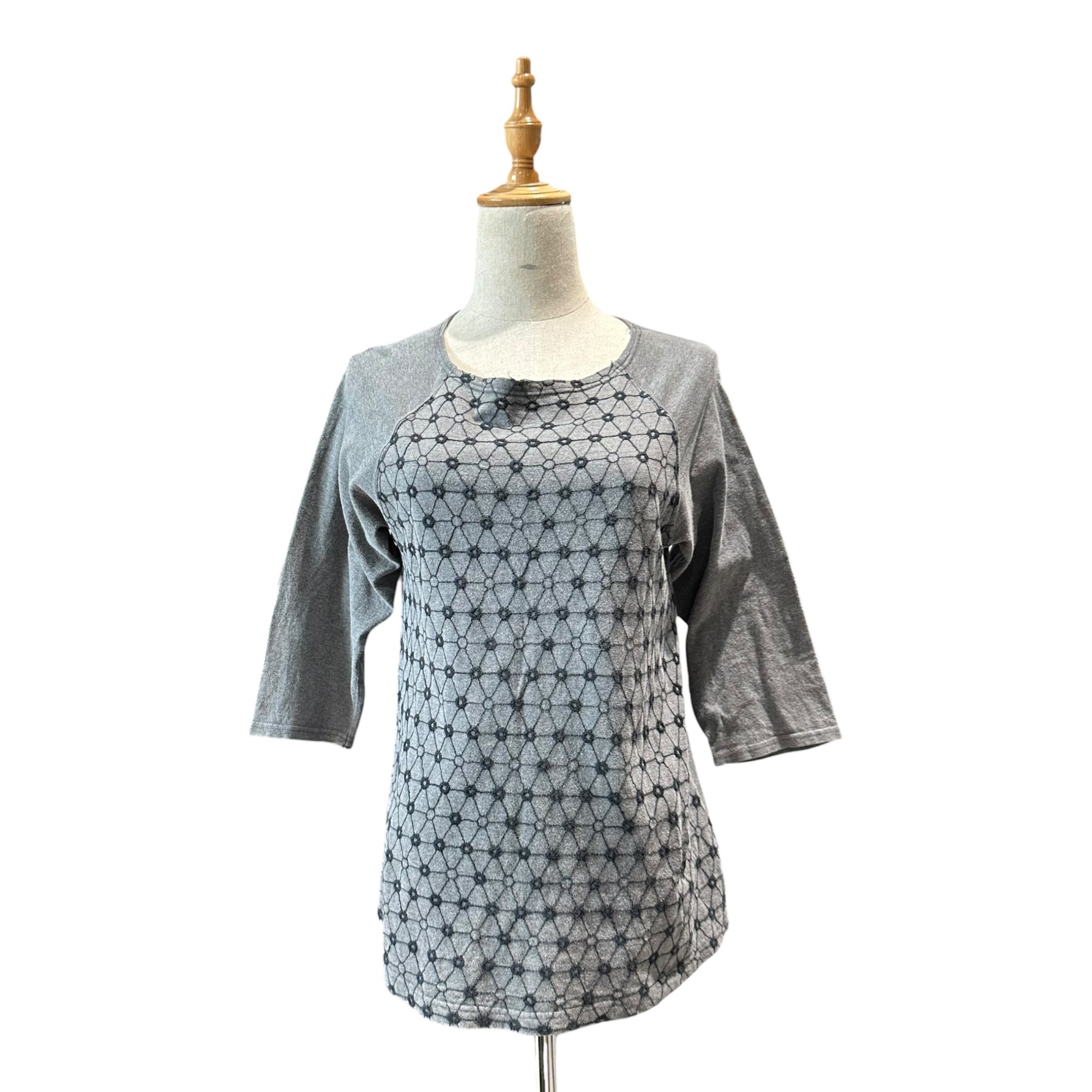 Y's for living(ワイズフォーリビング) Circle Stitch Half Sleeve Crew Neck T-Shirt サークルステッチ 5分袖 クルーネック Tシャツ FREE グレー×ネイビー