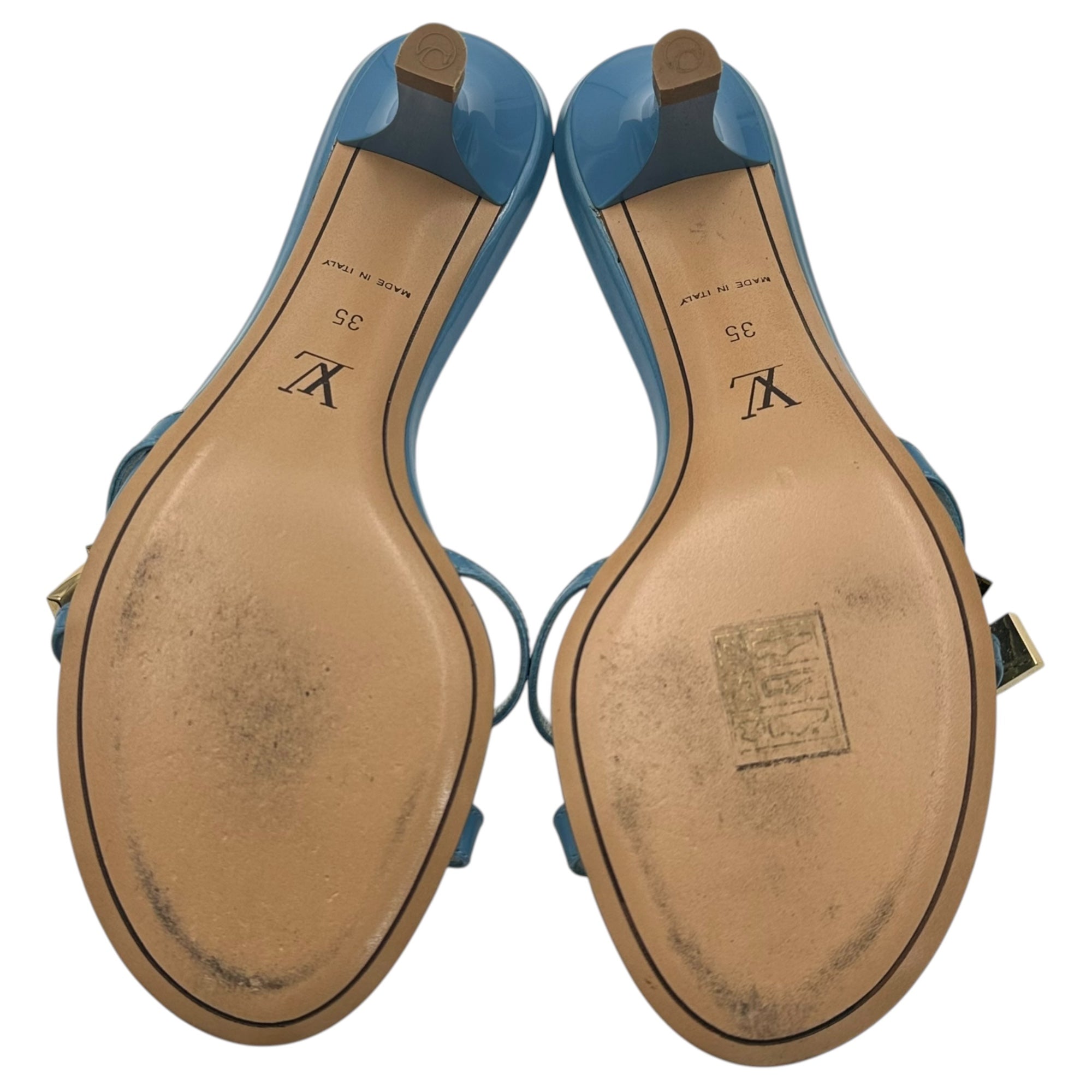 LOUIS VUITTON(ルイヴィトン) Vernis Ribbon Mules ヴェルニ リボン ミュール 35(22.5cm程度) スカイブルー RO0104 サンダル