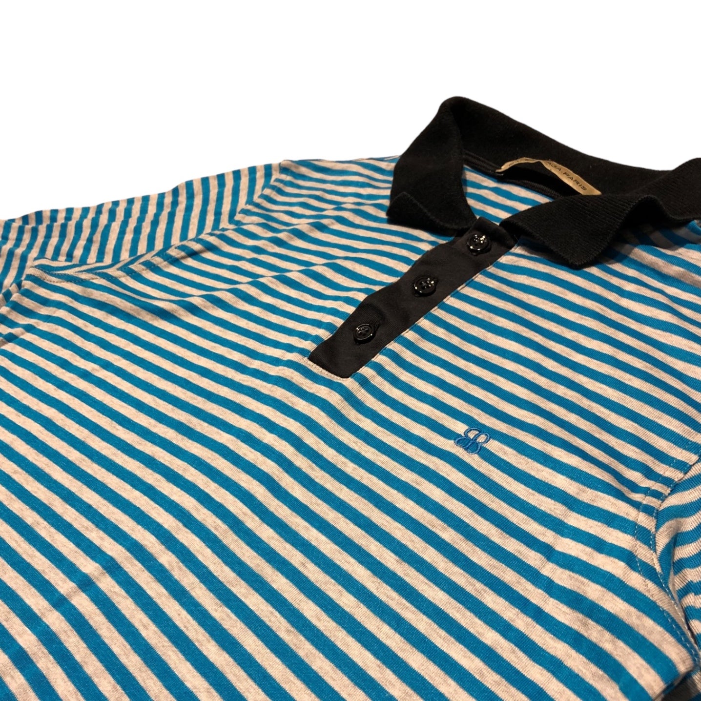 BALENCIAGA(バレンシアガ) BB ロゴ ボーダー 半袖 ポロシャツ S ブルー×グレー