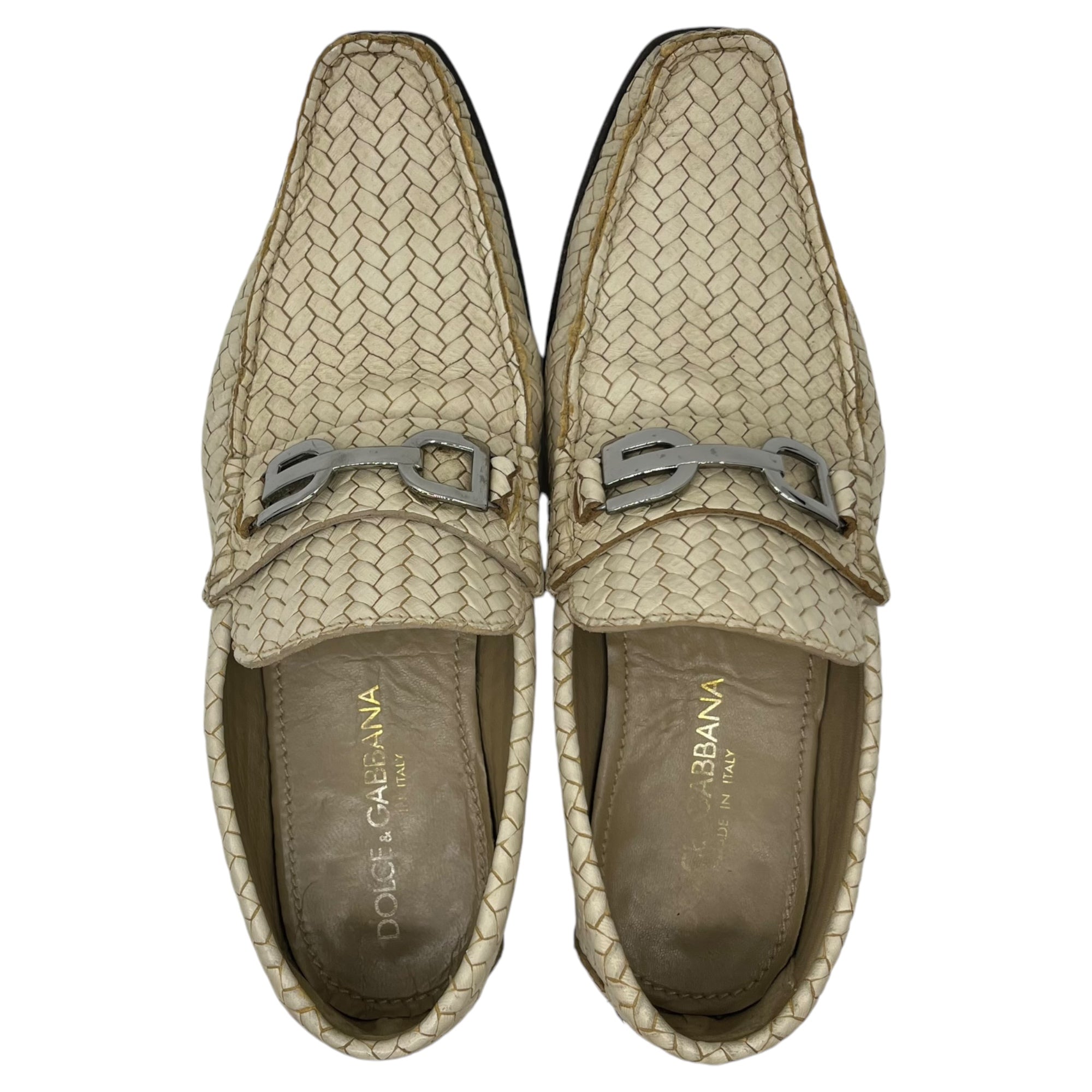 DOLCE&GABBANA(ドルチェ&ガッバーナドルガバ) DG logo bit loafers ロゴ ビット ローファー 7(26cm)  アイボリー レザー 型押し