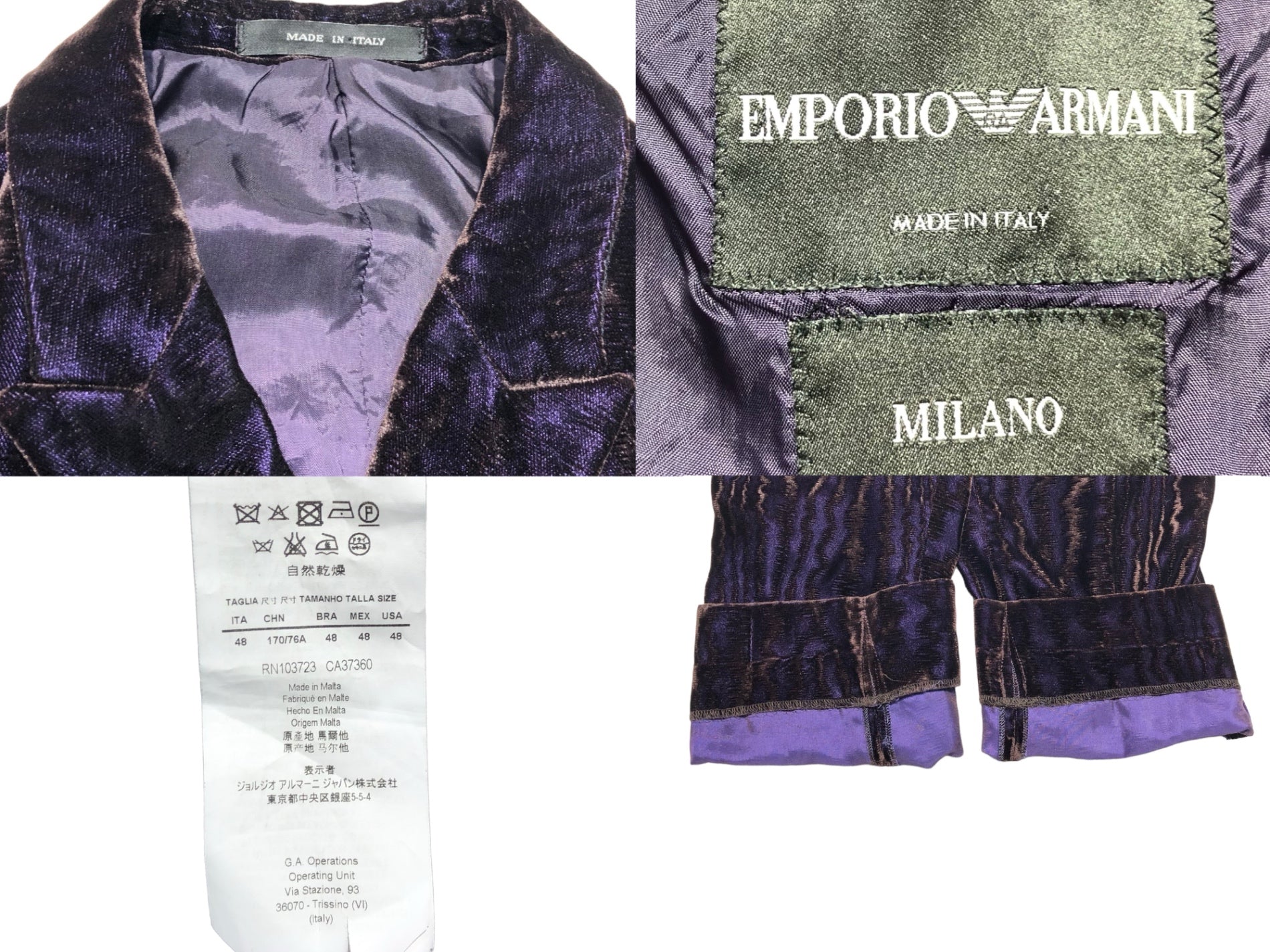 EMPORIO ARMANI(エンポリオアルマーニ) crazy stripes velor double jacket setup クレージー  ストライプ ベロア ダブル ジャケット セットアップ P1G560 P1836 46(M程度) パープル MILANO LINE スラックス