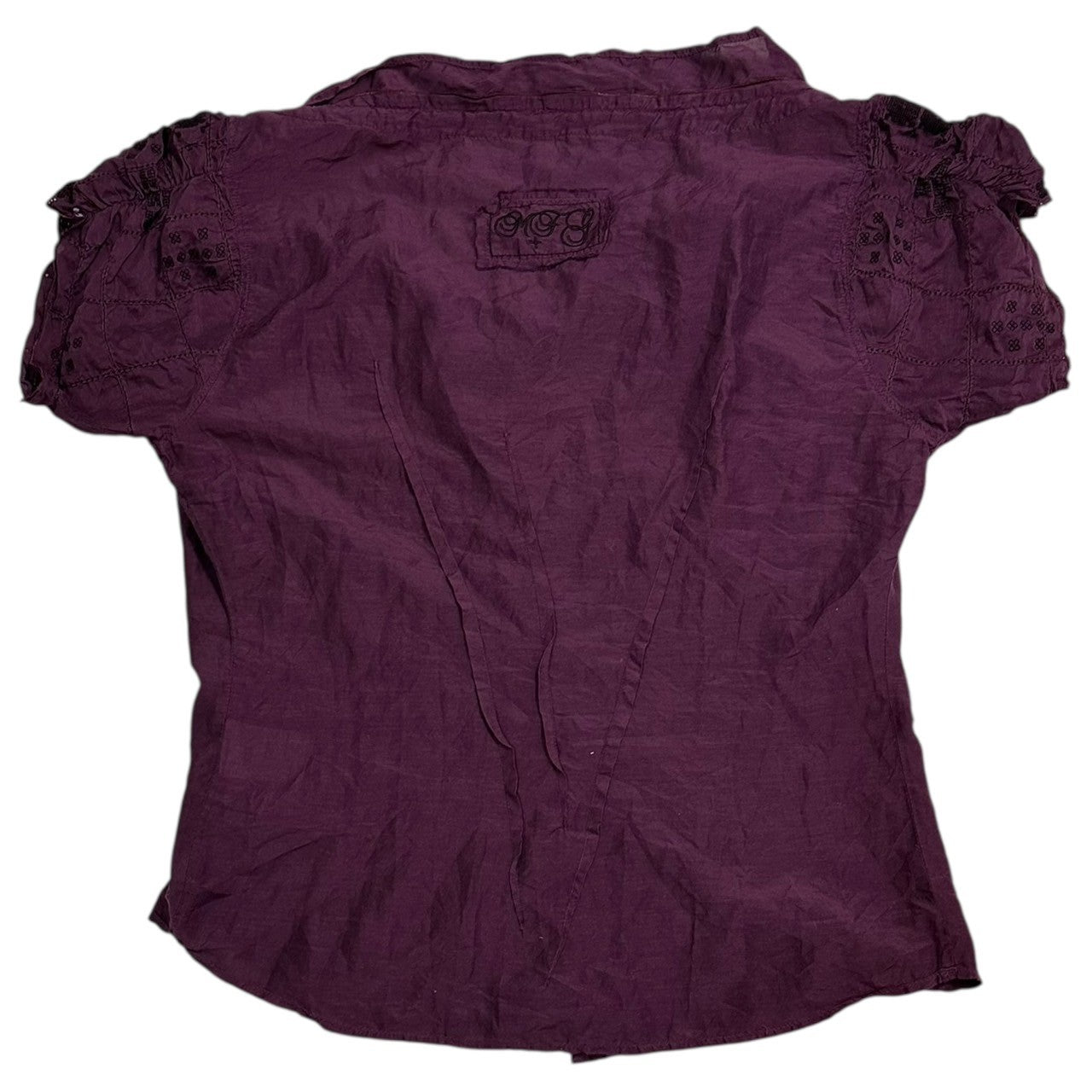 MARITHE FRANCOIS GIRBAUD(マリテフランソワジルボー) 00's Cotton silk embroidered French sleeve blouse コットン シルク 刺繍 フレンチスリーブ ブラウス F5-5167 M ボルドー Y2K 半袖