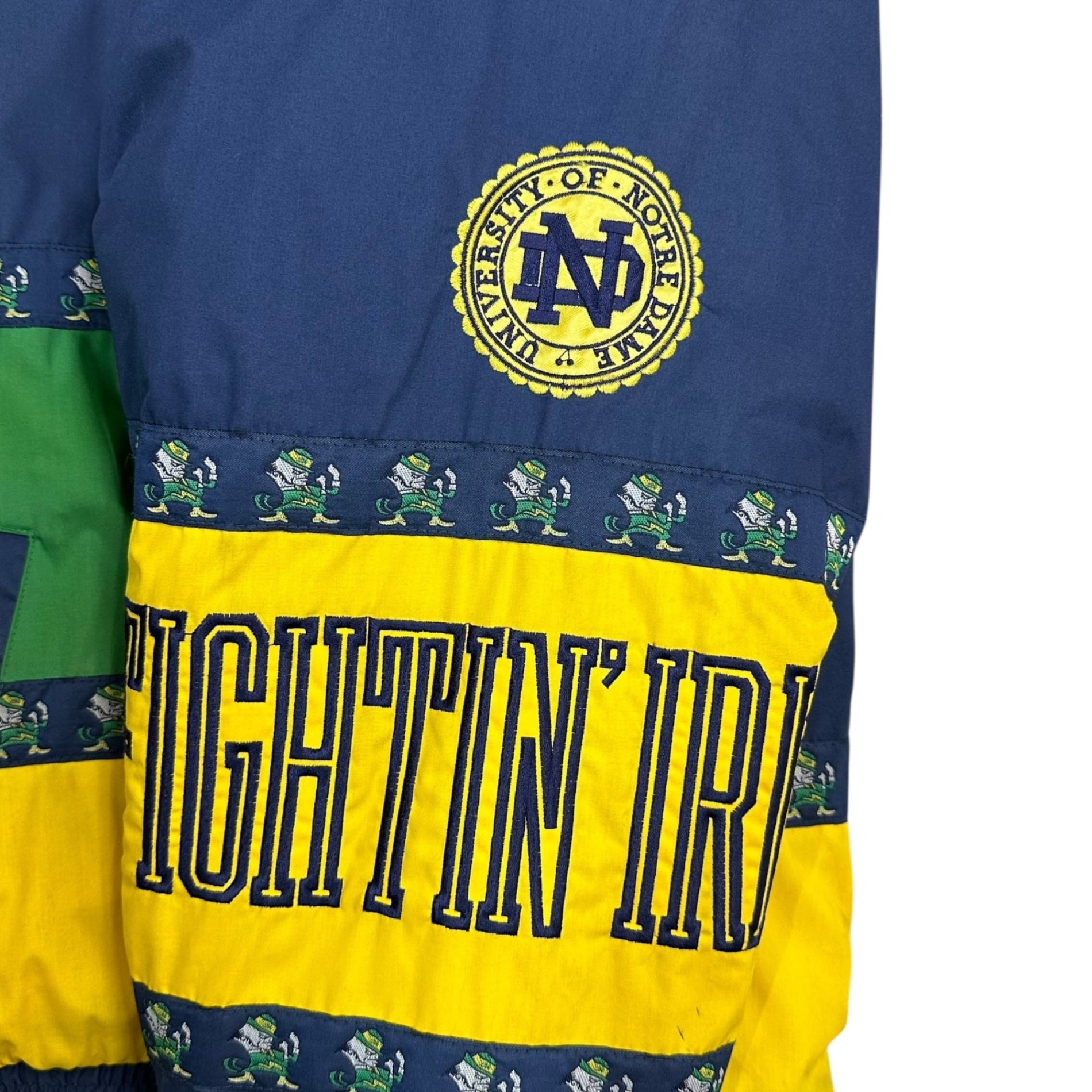 PRO PLAYER(プロプレイヤー) OLD NOTRE DAME Padded Jacket オールド ノートルダム 中綿 ジャケット XL ネイビー×グリーン×イエロー 古着