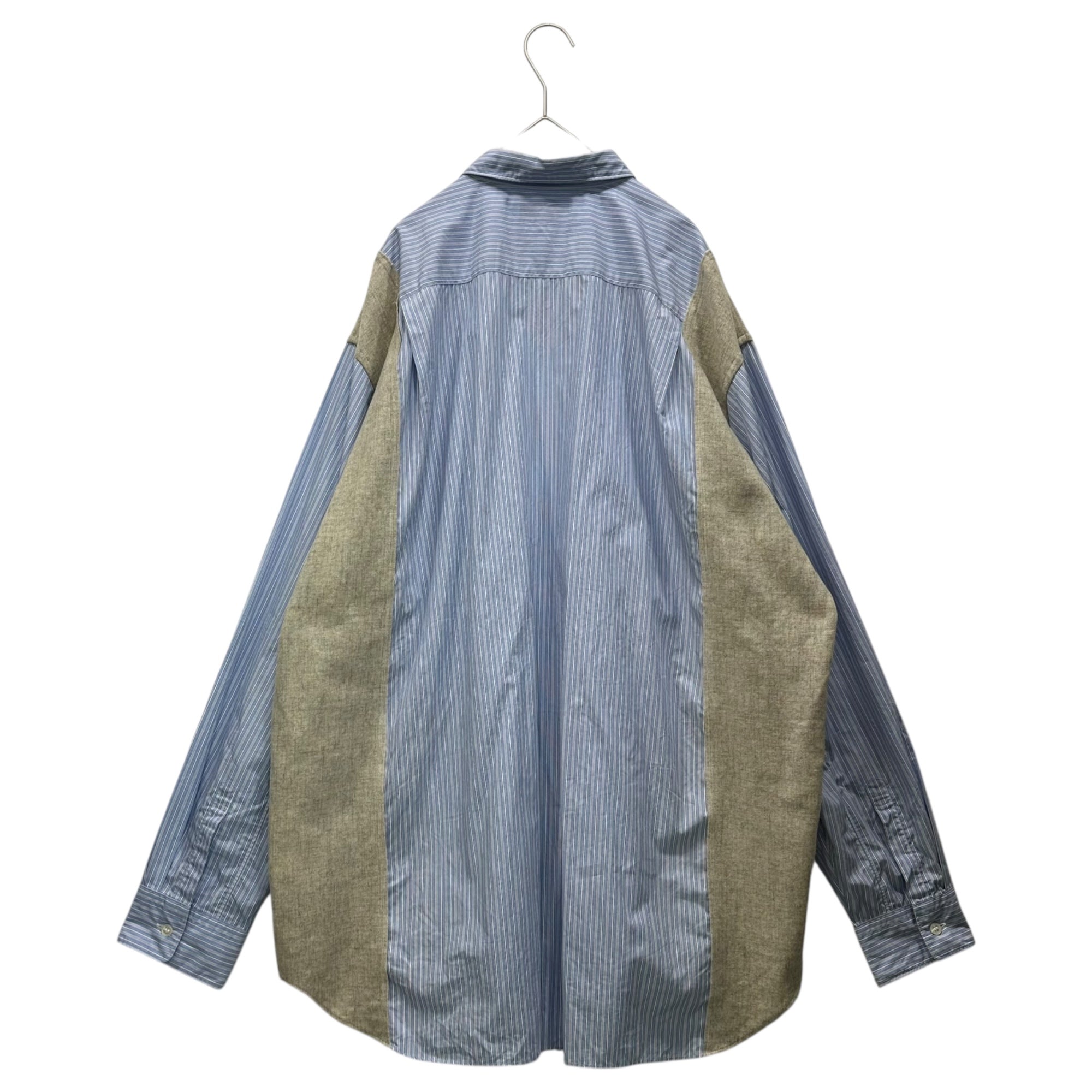 COMME des GARCONS HOMME PLUS(コムデギャルソンオムプリュス) 18SS Multi-material Stripe L/S Shirt 異素材 切替 ストライプ 長袖 シャツ PA-B004 M ブルー×グレー AD2017 DISCO期