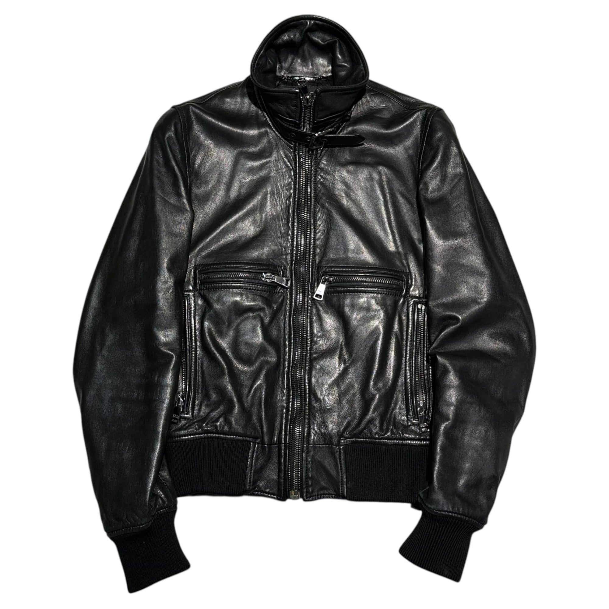 DOLCE&GABBANA(ドルチェ&ガッバーナドルガバ) Lambskin single zip-up ribbed blouson ラムレザー シングル ジップアップ リブ ブルゾン G9972L 44(XS程度) ブラック