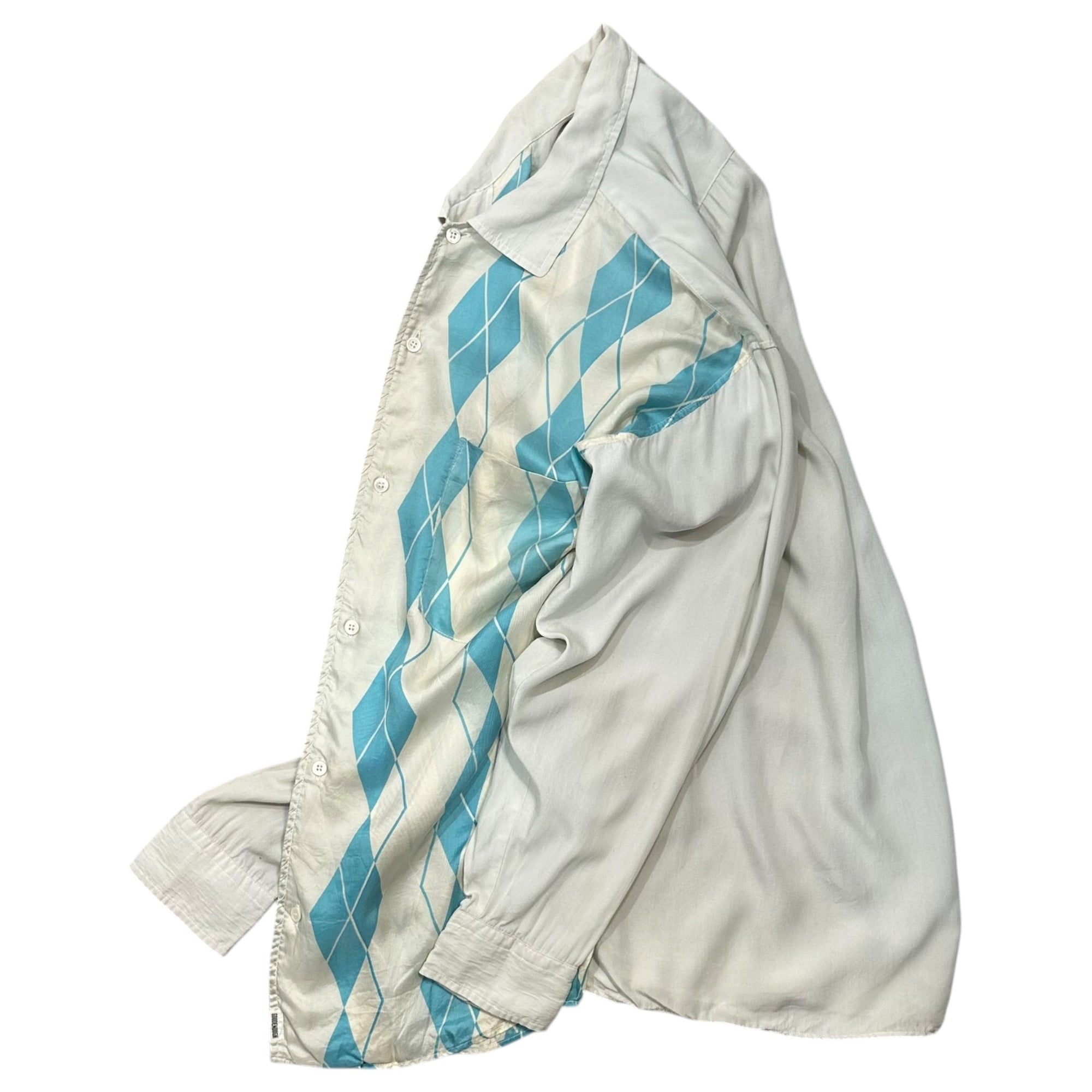 GOODENOUGH(グッドイナフ) 1991's Silk Argyle Oversized Shirt シルク アーガイル ビッグ シャツ 表記消(XL程度) ホワイト×ライトブルー 90年代 90's ダイア パジャマ ヴィンテージ アーカイブ