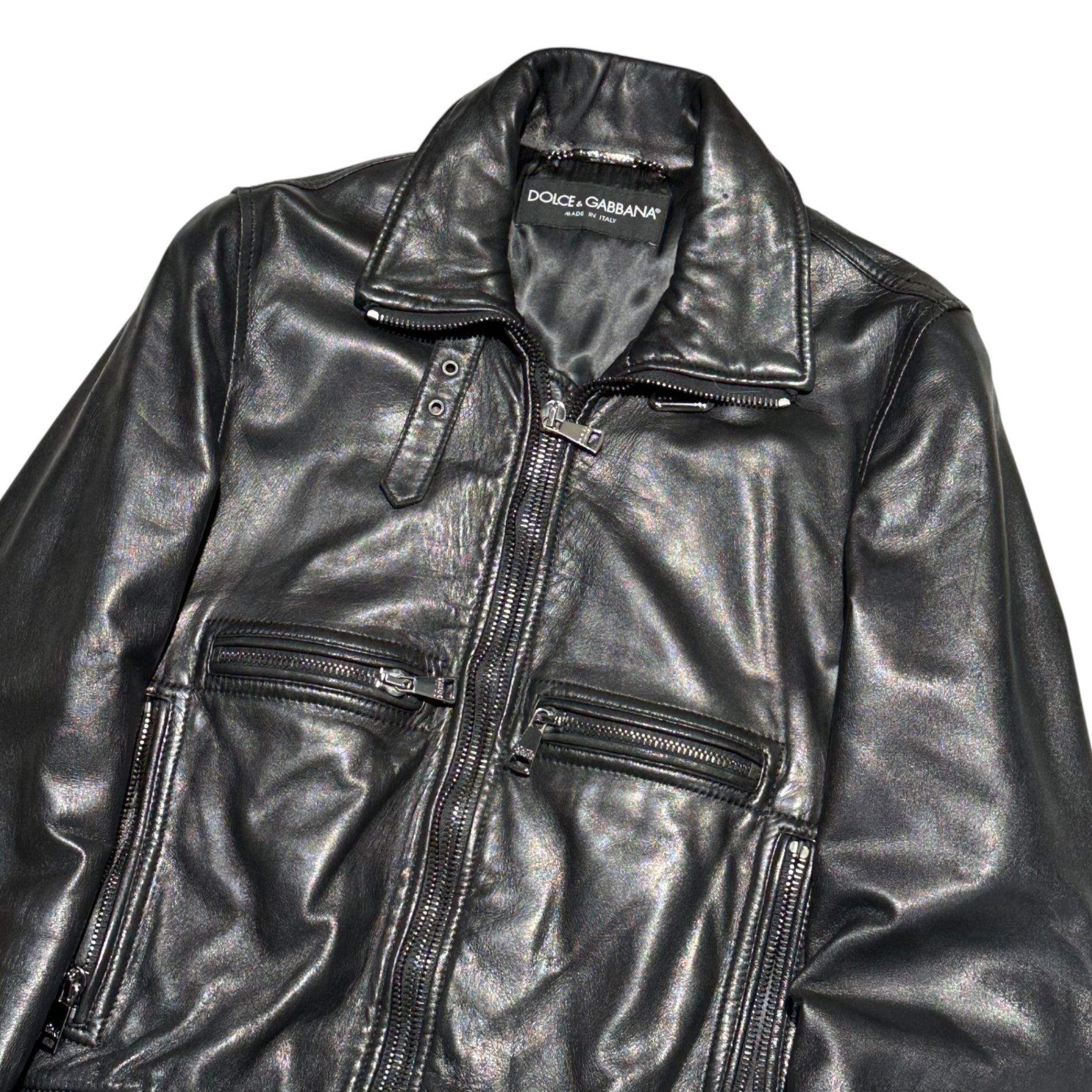 DOLCE&GABBANA(ドルチェ&ガッバーナドルガバ) Lambskin single zip-up ribbed blouson ラムレザー シングル ジップアップ リブ ブルゾン G9972L 44(XS程度) ブラック