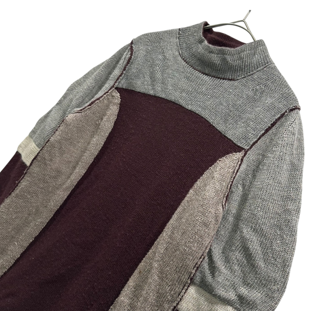 COMME des GARCONS(コムデギャルソン) 1998AW Inside-Out Linen-Blend Bottleneck Knit インサイドアウト リネン混 ボトルネック ニット GN-040060 FREE グレー×ワインレッド AD1998