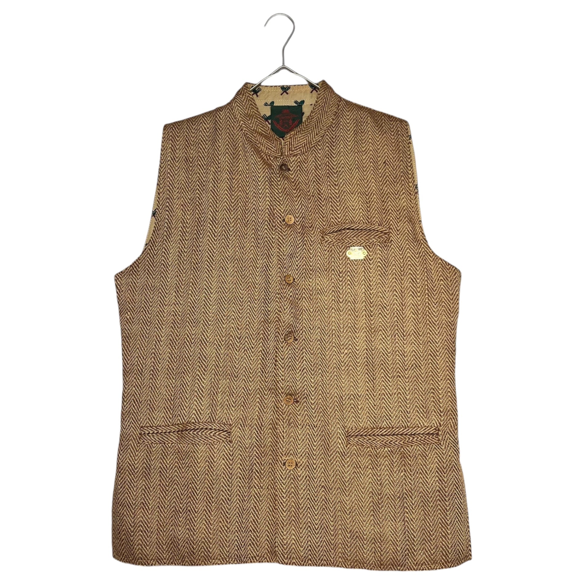 Le Prince Jardinier(ル・プランス・ジャルディニエ) 80~90's herringbone wood button vest ヘリンボーン ウッドボタン ベスト L ベージュ×ブラウン 推定80年代 ~ 90年代 フランス パリ ブランド ヴィンテージ