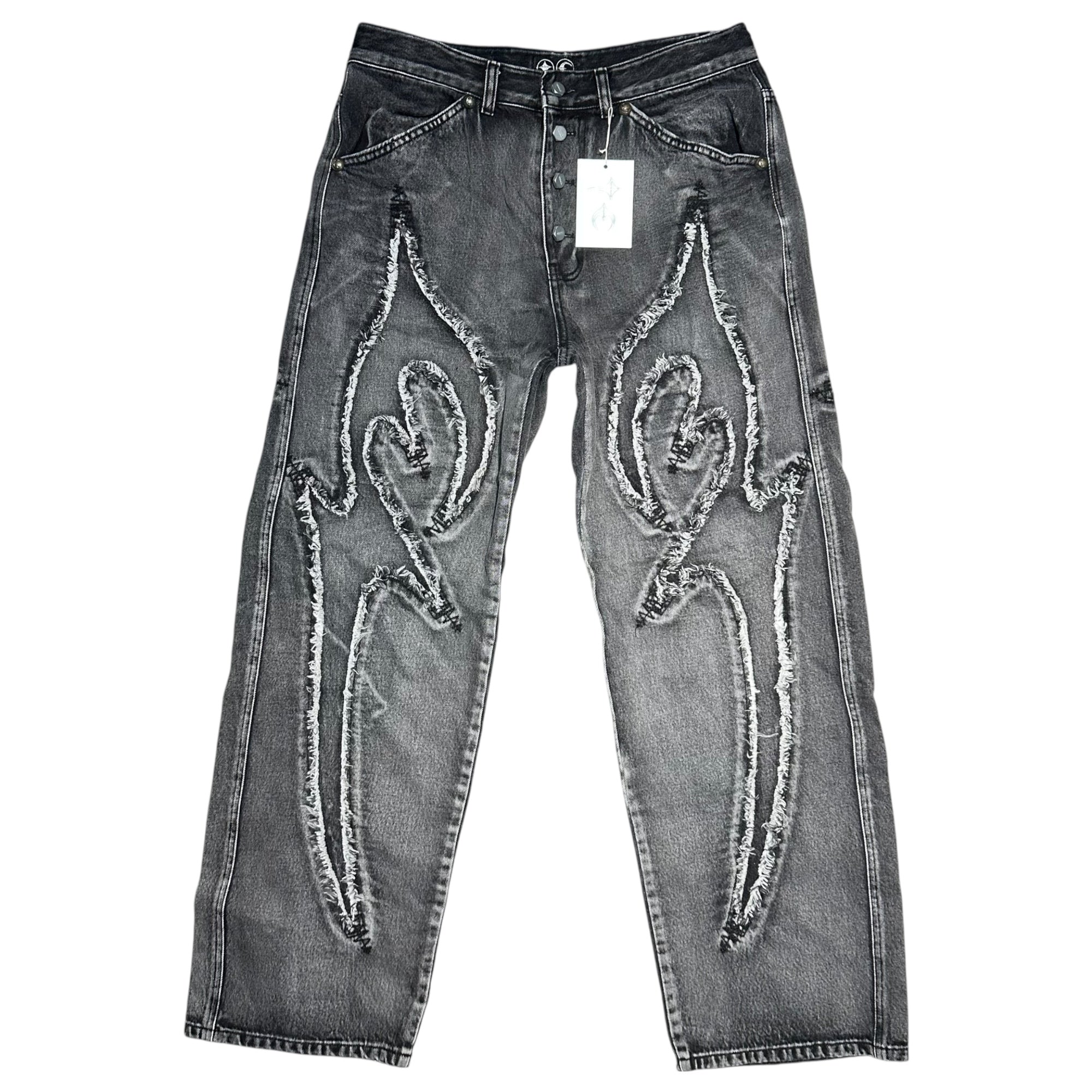 THUG CLUB(サグクラブ) 23AW Tribal Denim Pants トライバル デニム パンツ TC23PT0702 3 ブラック ワイド 国内正規品
