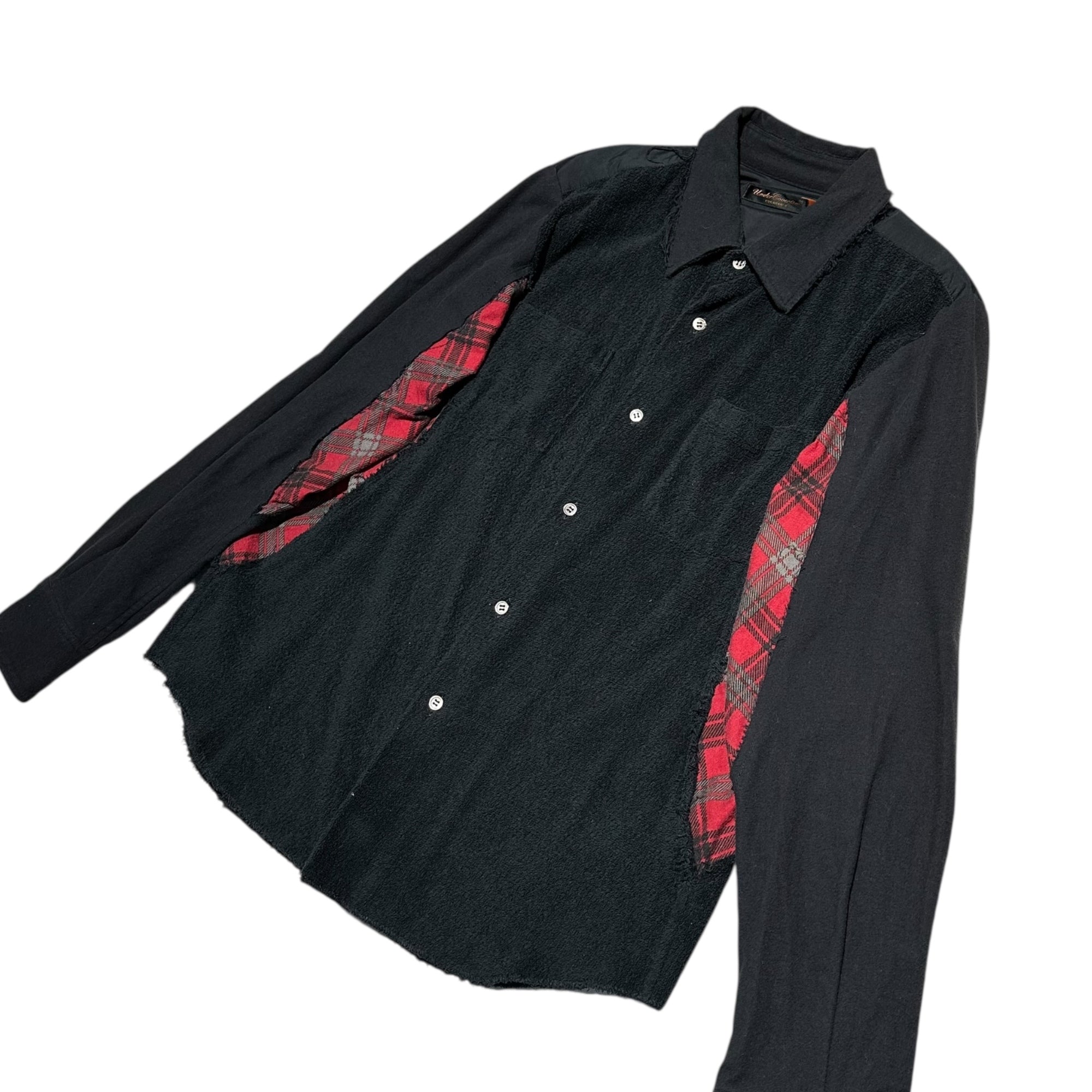 UNDERCOVERISM(アンダーカバイズム) 05SS Reconstructed Pile Fabric Side Check L/S Shirt 再構築 パイル地 サイド チェック 長袖 シャツ 5S216-SH5 2 ブラック×レッド 00's アーカイブ