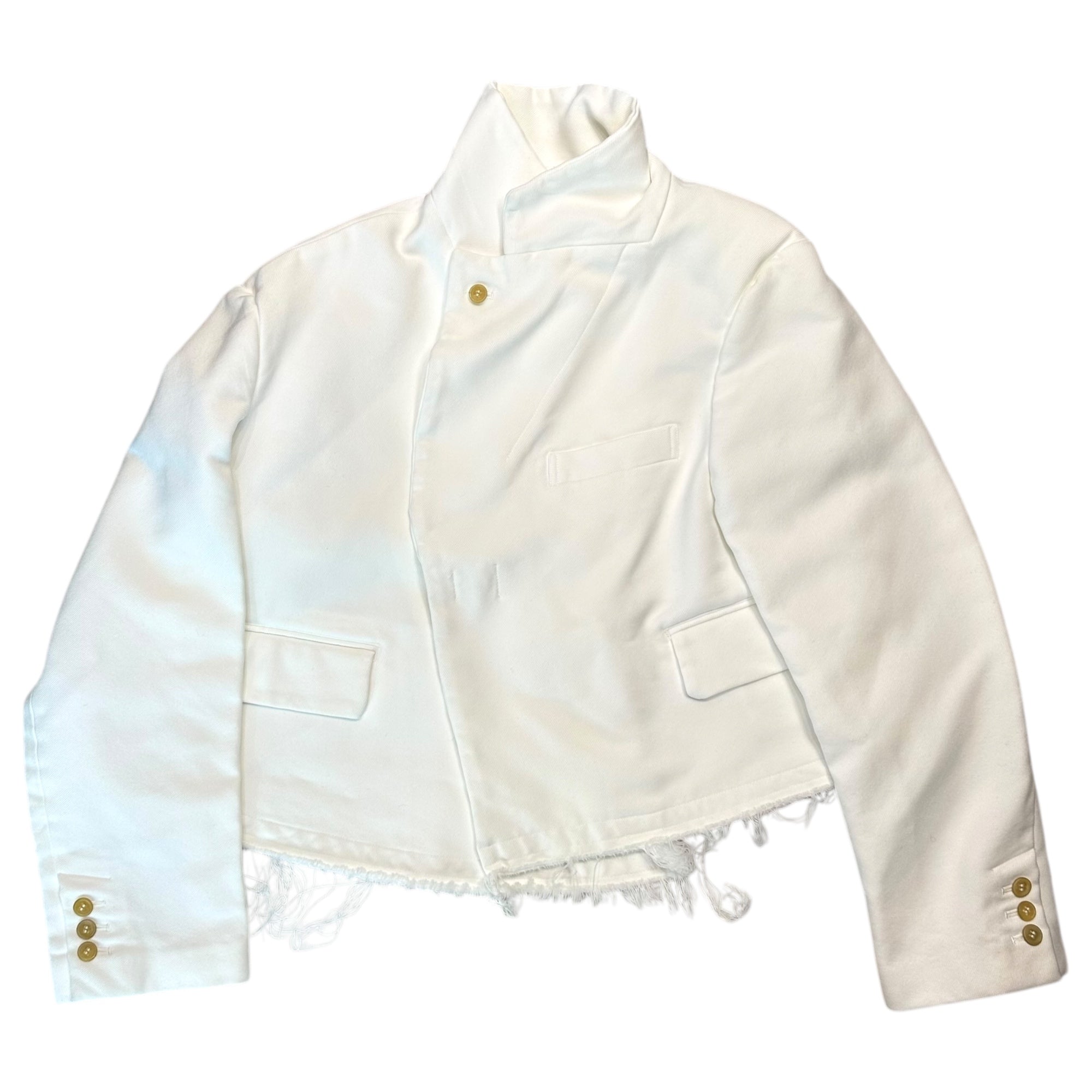 COMME des GARCONS(コムデギャルソン) 23SS Polyester Product Processing Deformation Cut-off Over Jacket ポリエステル 製品加工 変形 カットオフ オーバー ジャケット GK-J029 S ホワイト AD2022 テーラード