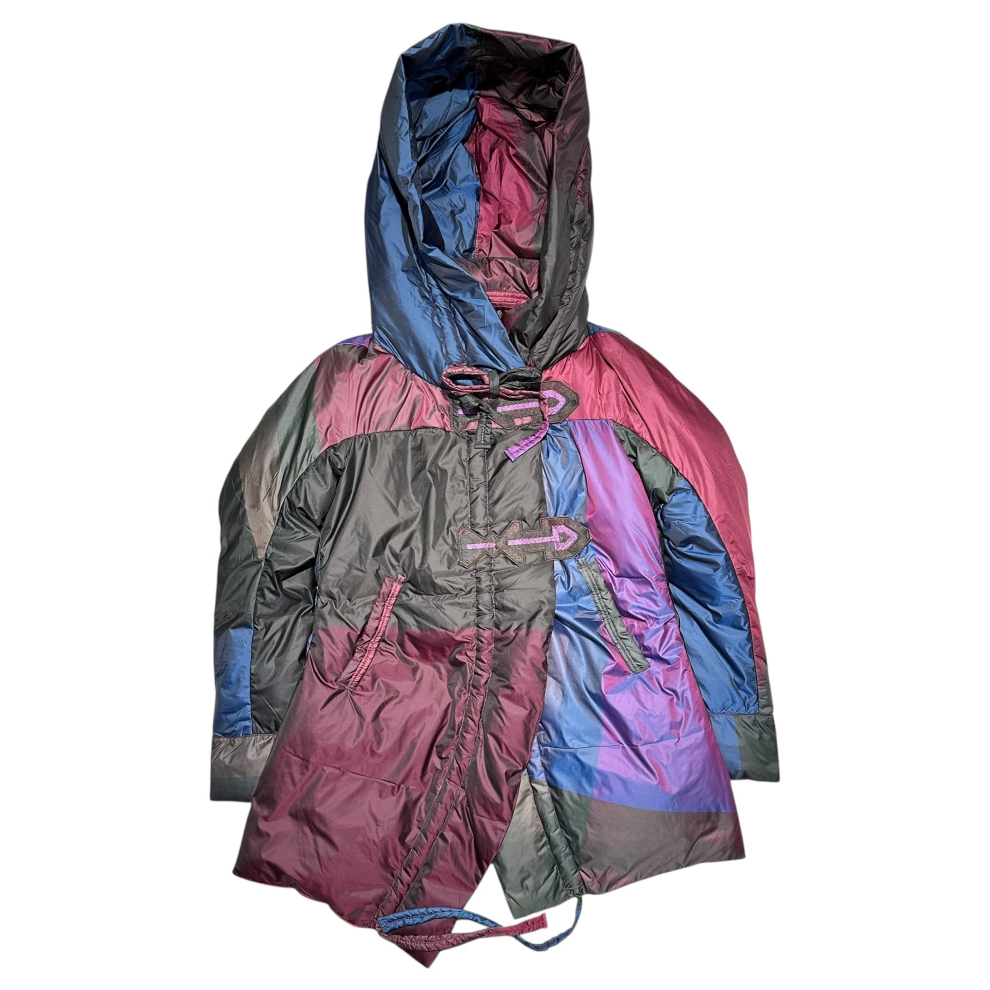 MARITHE FRANCOIS GIRBAUD(マリテフランソワジルボー) 10AW Archive Big Food Down Gimmick Coat アーカイブ ビッグ フード ダウン ギミック コート F7-7191 M ブラウン×レッド×ブルー Y2K 変形