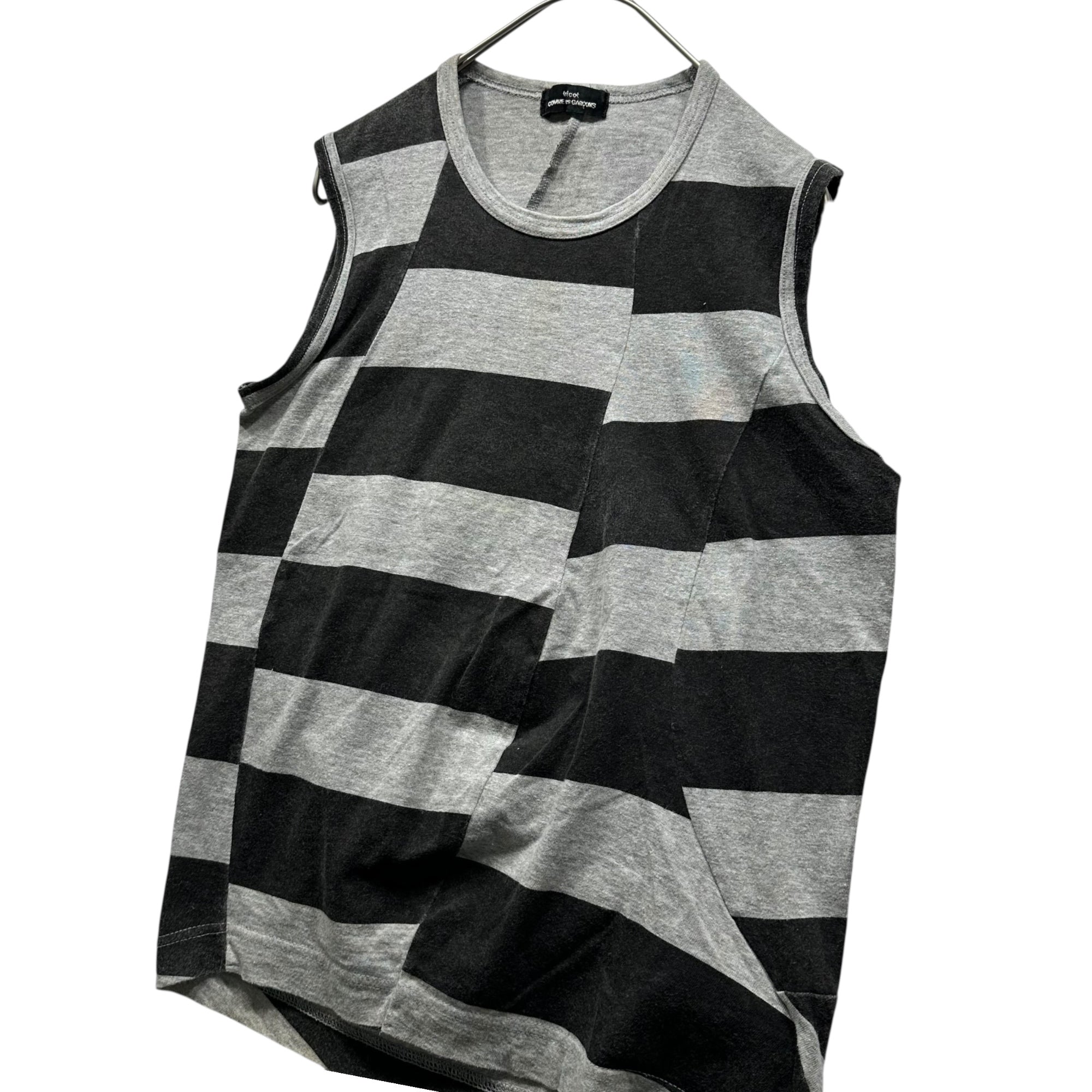 tricot COMME des GARCONS(トリココムデギャルソン) 02SS Asymmetrical striped sleeveless T-shirt アシンメトリー ボーダー ノースリーブ Tシャツ TF-T020 FREE グレー×ブラック AD2002