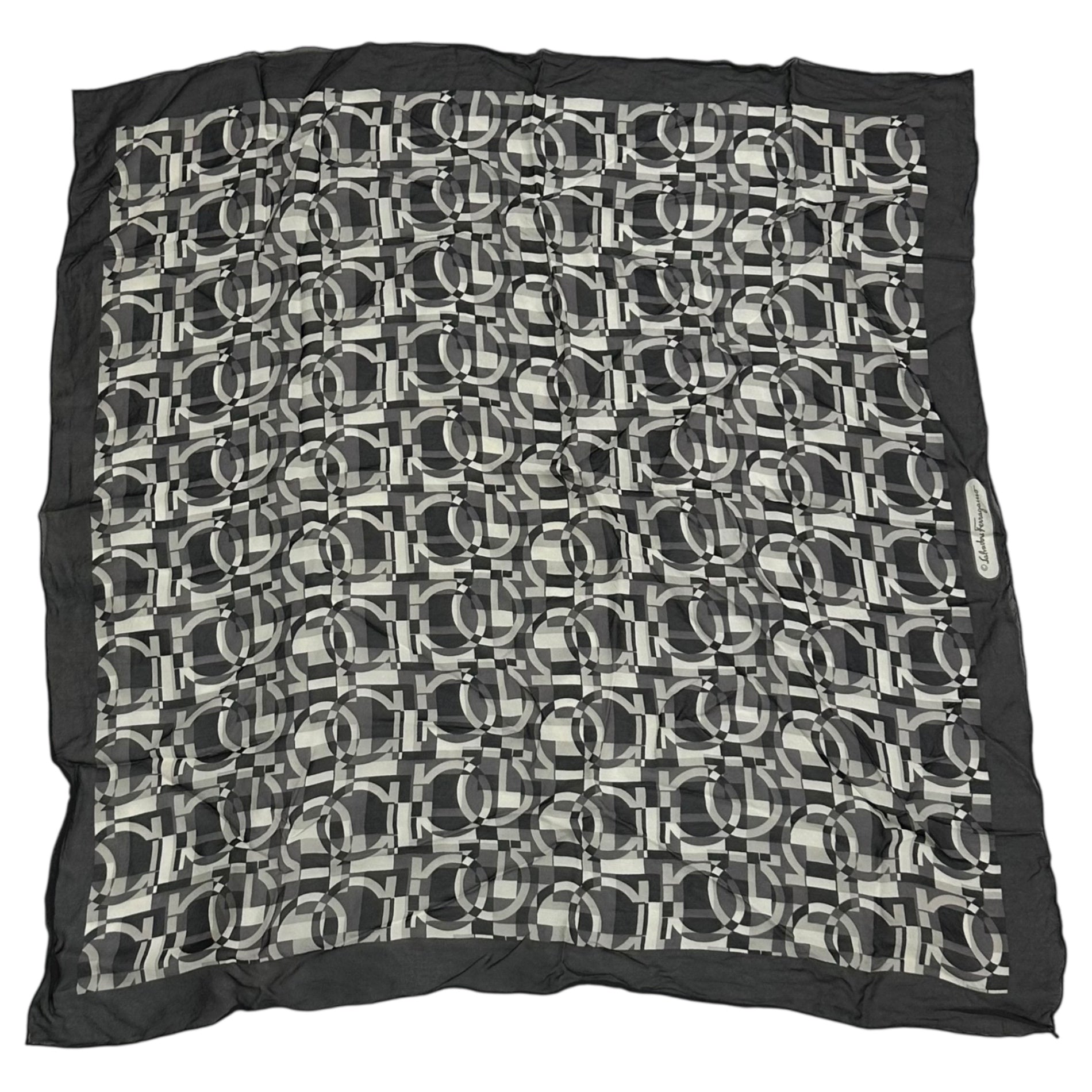 Salvatore Ferragamo(サルヴァトーレフェラガモ) Logo silk scarf ロゴ シルク スカーフ グレー