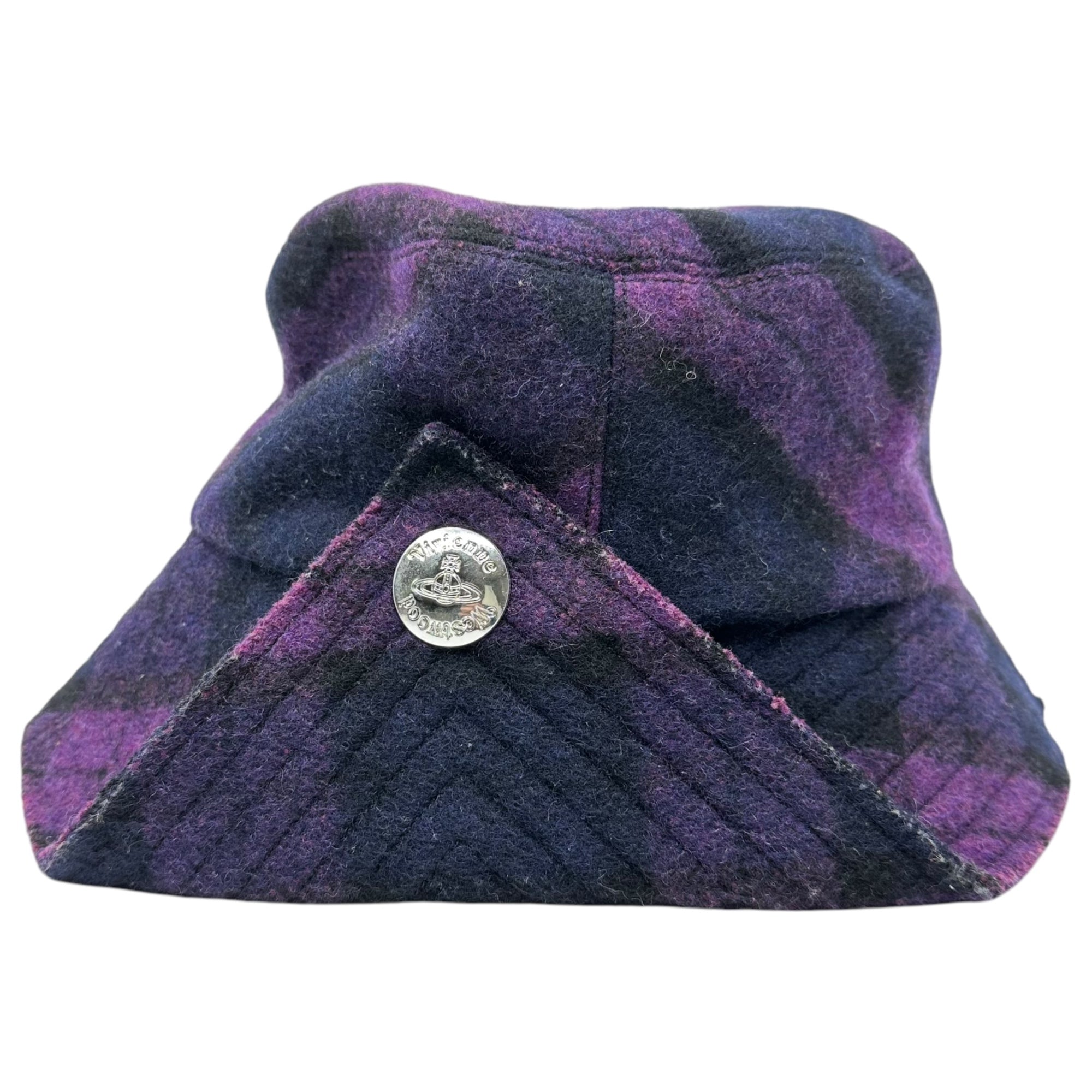 Vivienne Westwood(ヴィヴィアンウエストウッド) Orb Button Decorative Check Felt Hat オーブボタン 装飾 チェック フェルト ハット パープル×ブラック