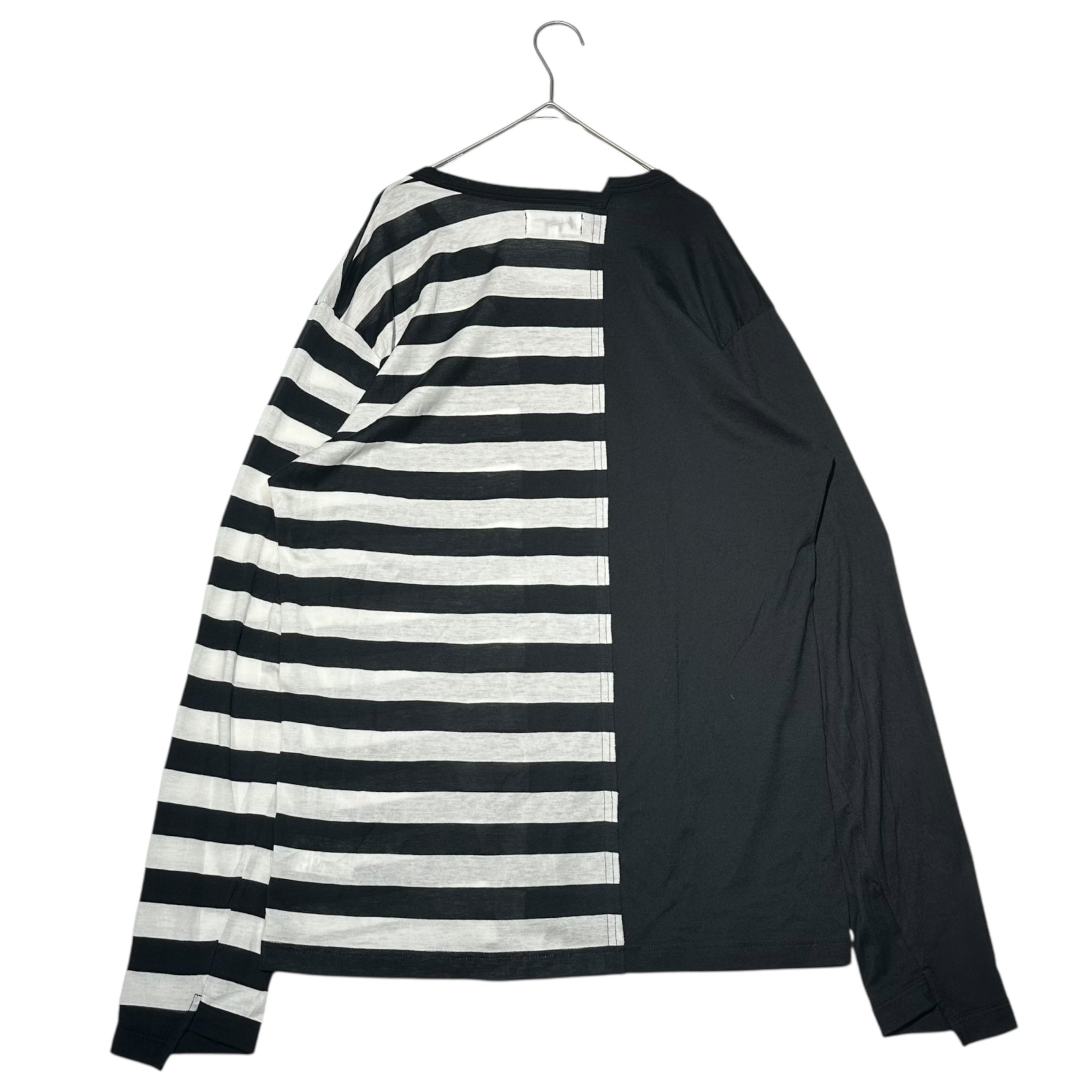 YOHJI YAMAMOTO POUR HOMME(ヨウジヤマモトプールオム) 10SS Asymmetrical Docking Border L/S Tee アシンメトリー ドッキング ボーダー 長袖 カットソー HJ-T16-855 3(M程度) ホワイト×ブラック Tシャツ