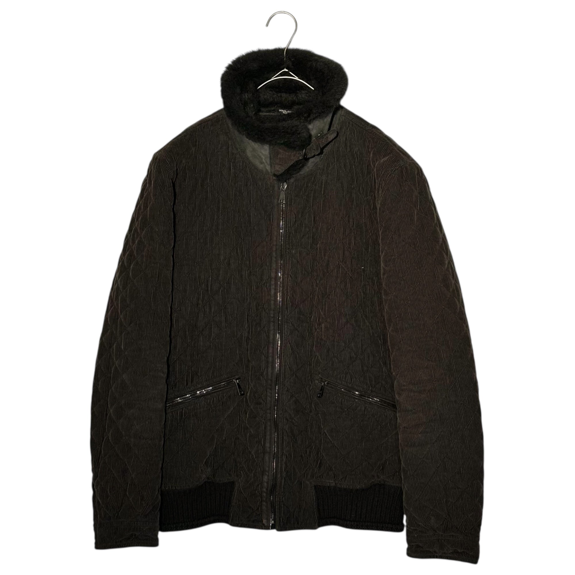 DOLCE&GABBANA(ドルチェ&ガッバーナドルガバ) Lambswool Quilted Corduroy Flight Jacket ラムファー キルティング コーデュロイ フライト ジャケット G9Z73T G8M86 48(M程度) ブラウン