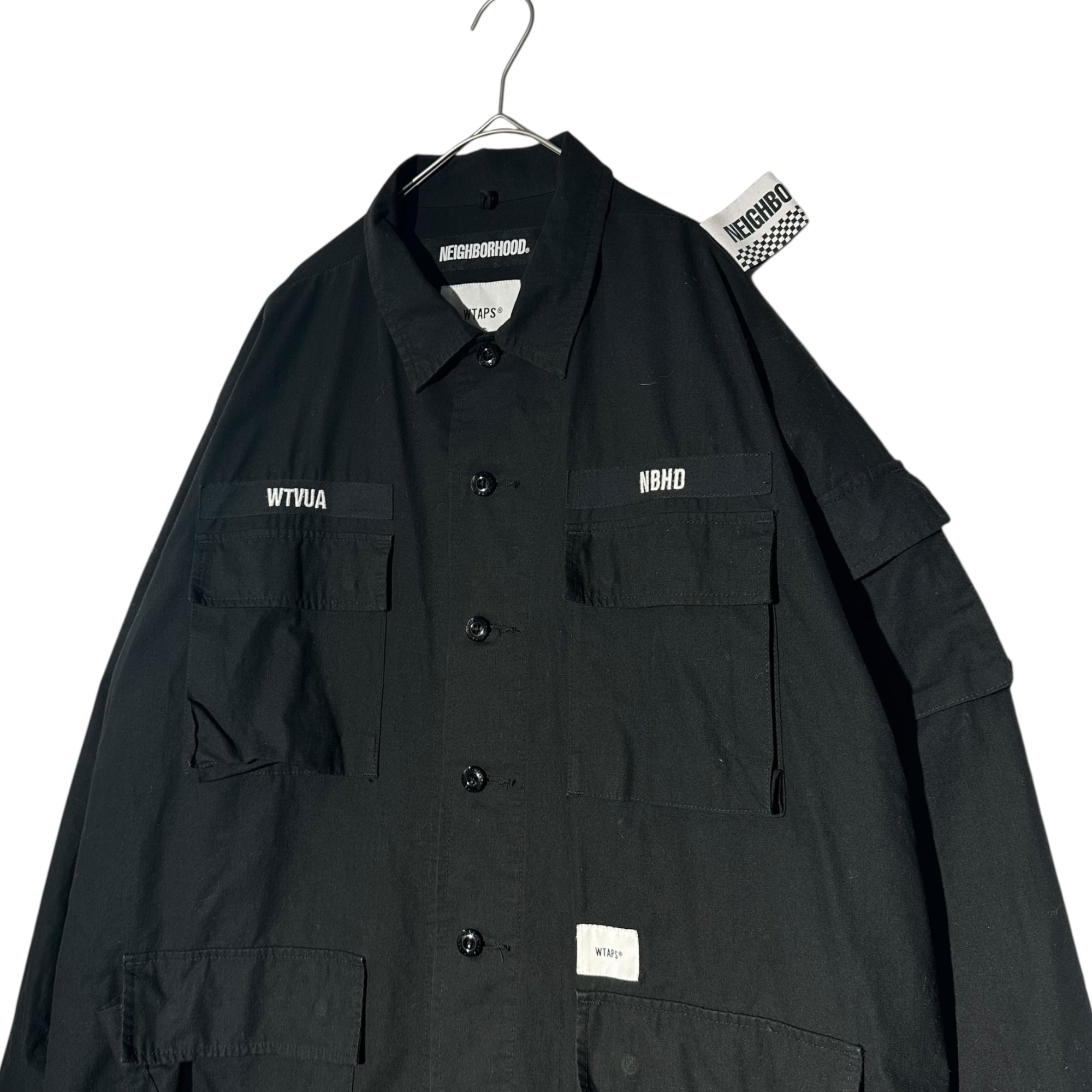WTAPS×NEIGHBORHOOD(ダブルタップス×ネイバーフッド) 19AW JUNGLE LS SHIRT ジャングル LS シャツ 192WVNHD-SHM01S 03 ブラック ミリタリー ジャケット コラボ クロスボーン