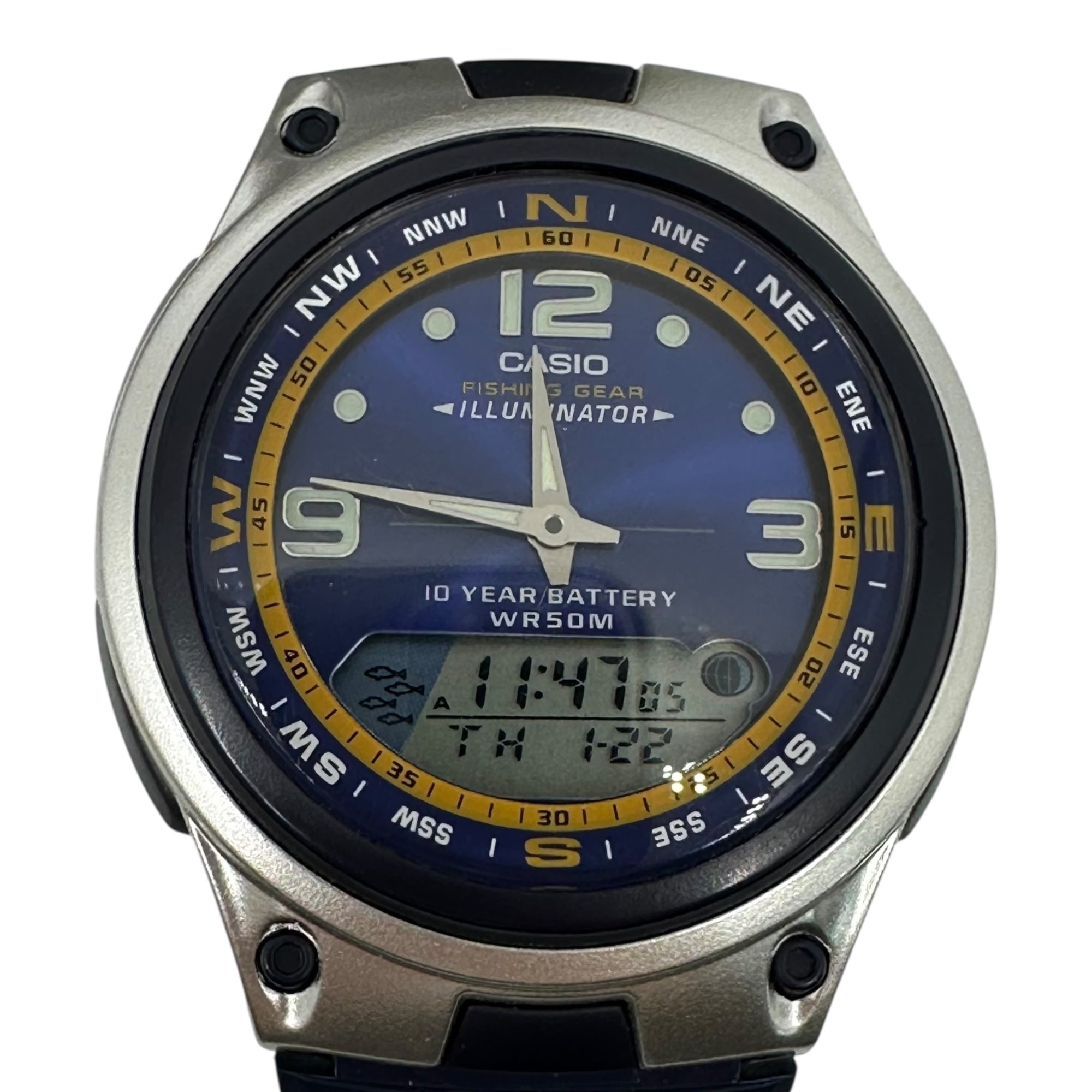 CASIO(カシオ) フィッシングギア アナデジ タイドグラフ 腕時計 AW-82 シルバー×ネイビー デジタル