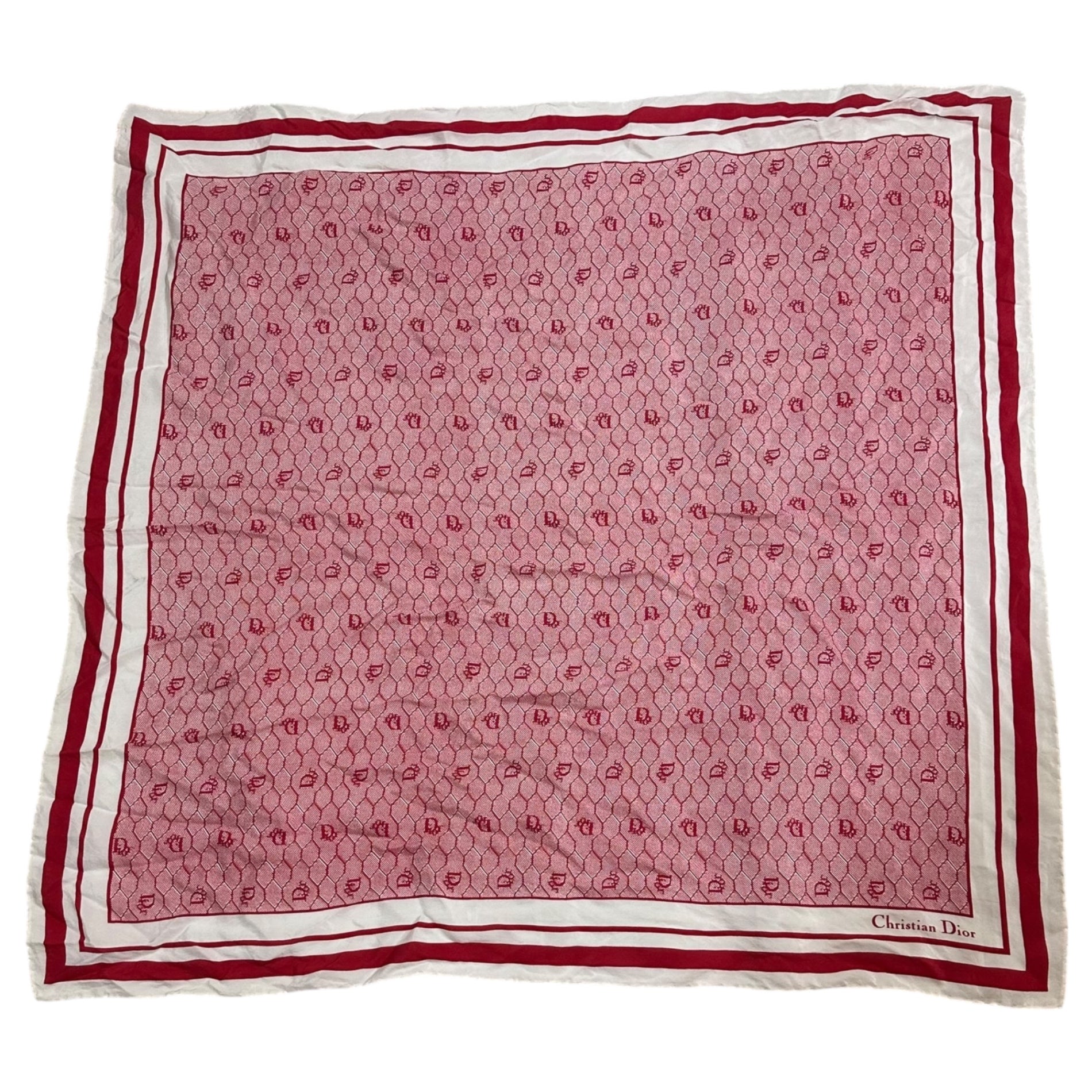 Christian Dior(クリスチャンディオール) Old Square Line Trotter Silk Scarf オールド 四角 ライン トロッター シルク スカーフ レッド×ホワイト