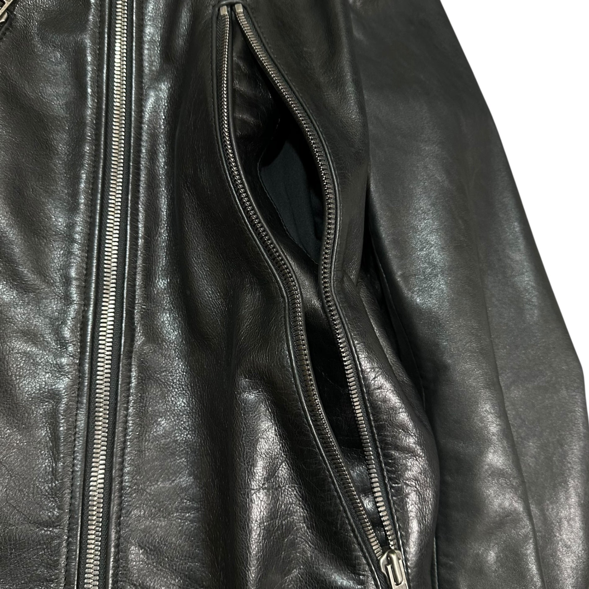 Maison Martin Margiela(メゾン マルタンマルジェラ) 11AW 5-ZIP LEATHER JACKET - Cowhide ハチノジ ライダース ジャケット 牛革 S30AM0203 44(XS程度) ブラック レザー