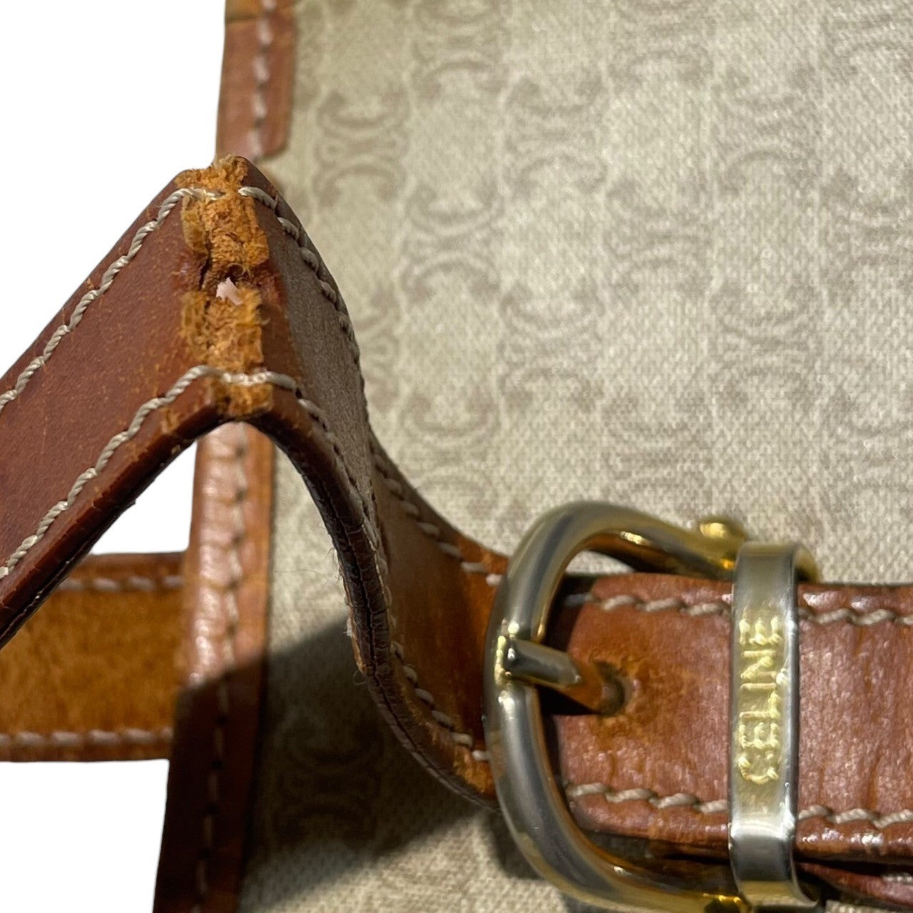 CELINE(セリーヌ) macadam pattern handbag マカダム 柄 ハンド バッグ DM97 ベージュ×ブラウン OLD ヴィンテージ ミニ トート