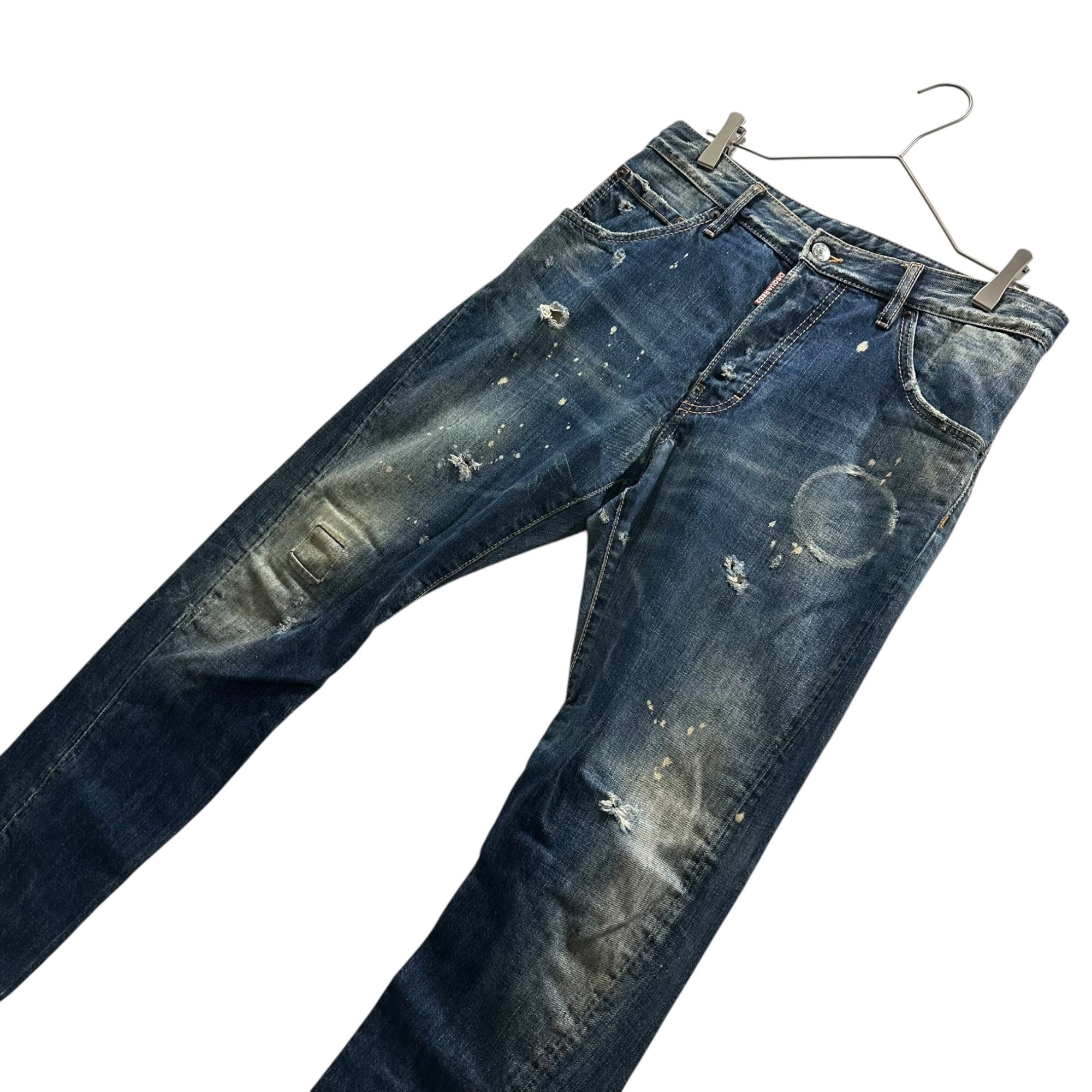 DSQUARED2(ディースクエアード) 2015's Classic Keny Twist Denim Pants クラシック ケニー ツイスト デニム パンツ S74LA0708 S30309 46 インディゴ ペイント ダメージ加工