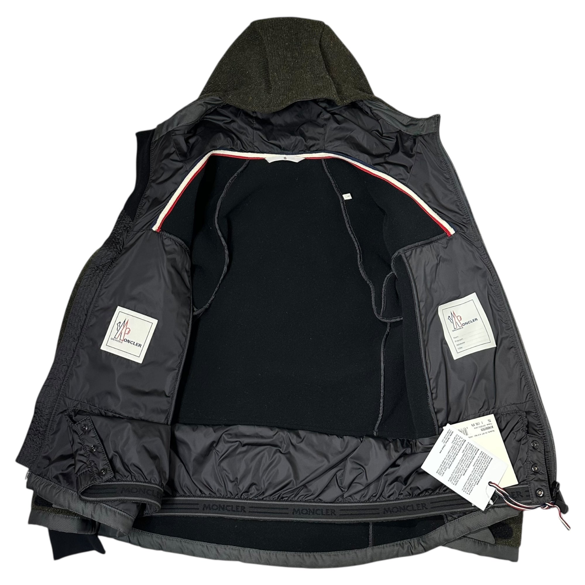 MONCLER(モンクレール) Grenoble Romerstein Men Hooded グルノーブル ウール ナイロン フーデット ジャケット 320974107485 1(S程度) オリーブ×グレー フリース ニット モンクレールジャパン