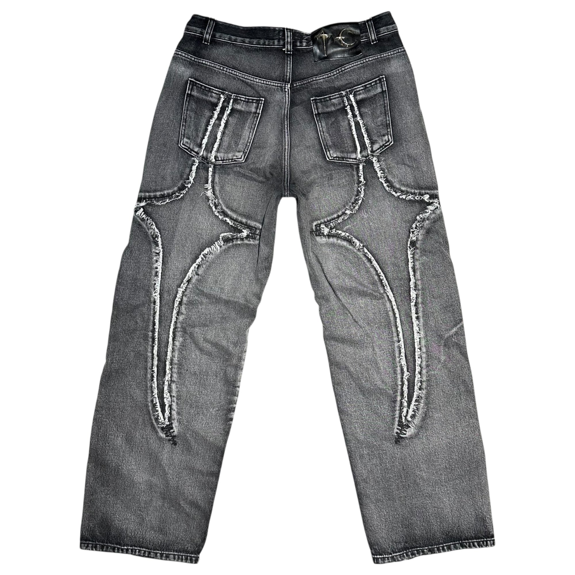 THUG CLUB(サグクラブ) 23AW Tribal Denim Pants トライバル デニム パンツ TC23PT0702 3 ブラック ワイド 国内正規品