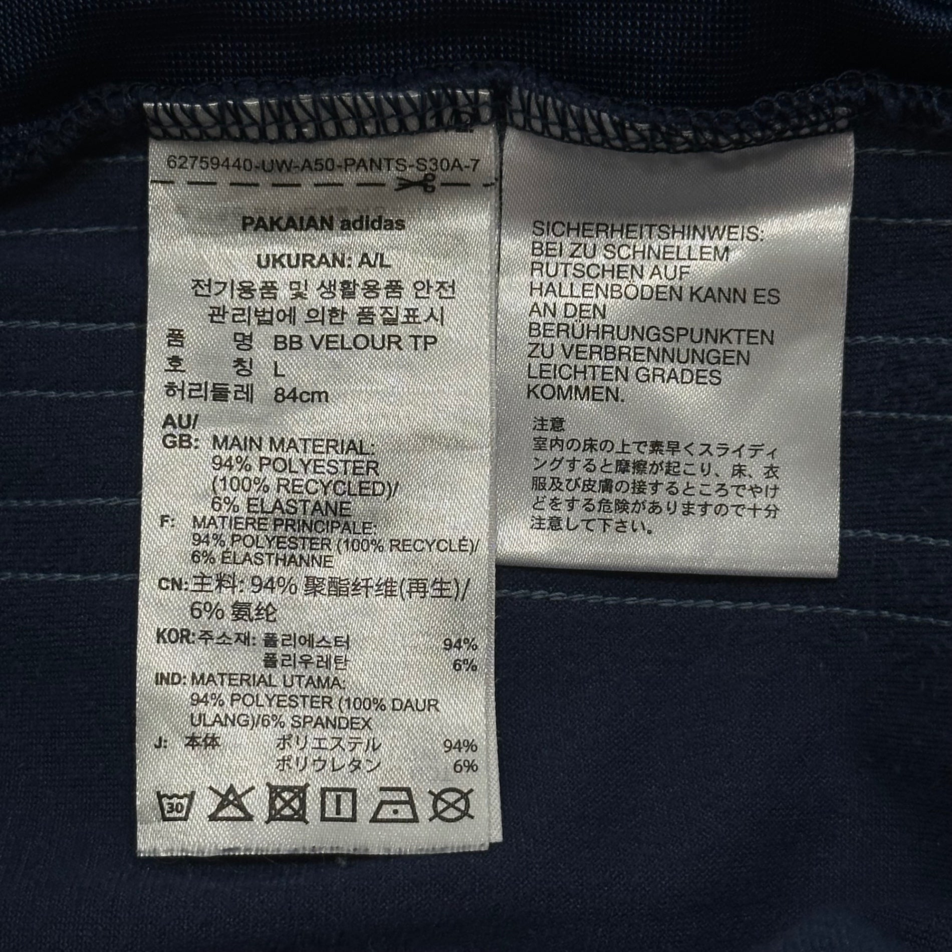adidas(アディダス) CLASSIC VELOUR TRACKPANT NIGHT INDIGO クラシック ベロア トラック パンツ JM2266 L ネイビー ジャージ