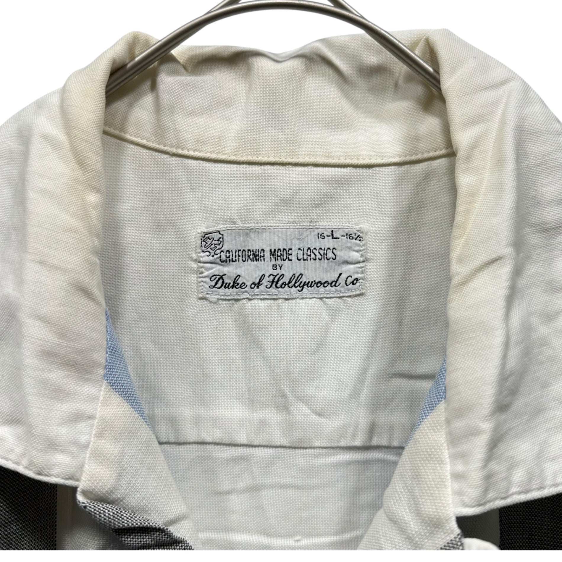 Duke of Hollywood(デュークオブハリウッド) 60’s～70's Striped Open-Collar S/S Shirt ストライプ オープンカラー 半袖 シャツ L ホワイト×スカイブルー 60年代～70年代 ヴィンテージ