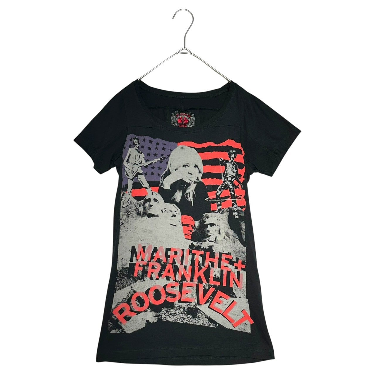 MARITHE FRANCOIS GIRBAUD(マリテフランソワジルボー) 00's Rock Mt. Rushmore Graphic Print T-Shirt ロック ラシュモア山 グラフィック プリント Tシャツ F7-6047 S ブラック Y2K バンド ギミック ピチT