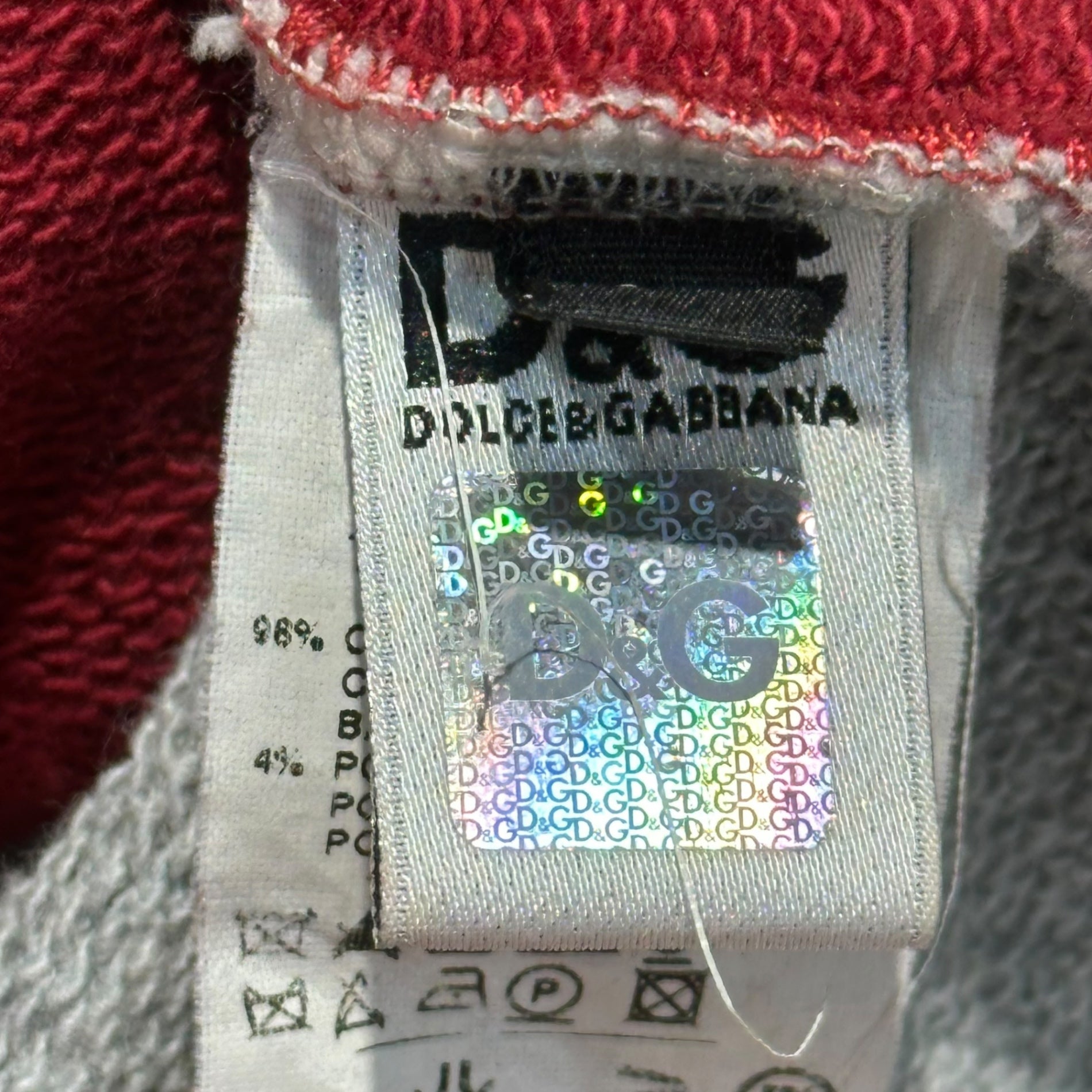 D&G(ディー&ジードルガバドルチェ&ガッバーナ) 68 Logo Patch Pullover Hoodie ロゴ ワッペン プルオーバー パーカー 44(XS程度) レッド×グレー