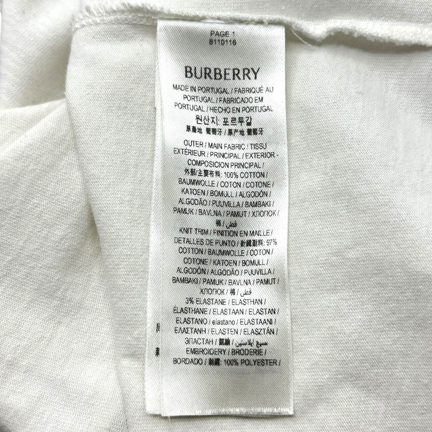 BURBERRY(バーバリー) Cross Stitch EKD Cotton T-Shirt クロス ステッチ EKD コットン Tシャツ XL ホワイト