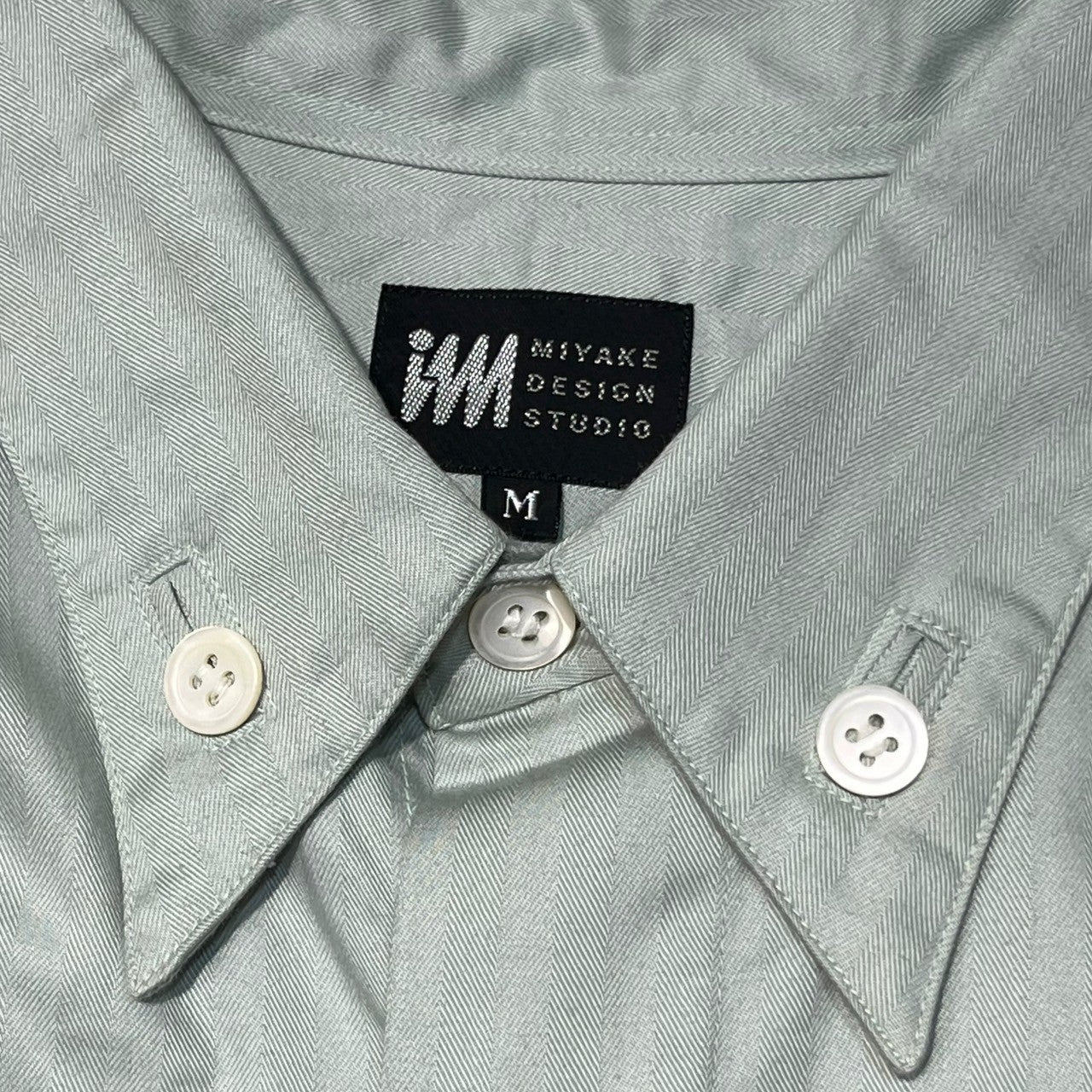 MIYAKE DESIGN STUDIO(ミヤケデザインスタジオ) 80's ~ 90's Flap Pocket Herringbone B/D Shirt フラップ ポケット ヘリンボーン ボタン ダウン シャツ ハミルトン社製 I61208-C M ライトグリーン 80年代～90年代 イッセイミヤケ
