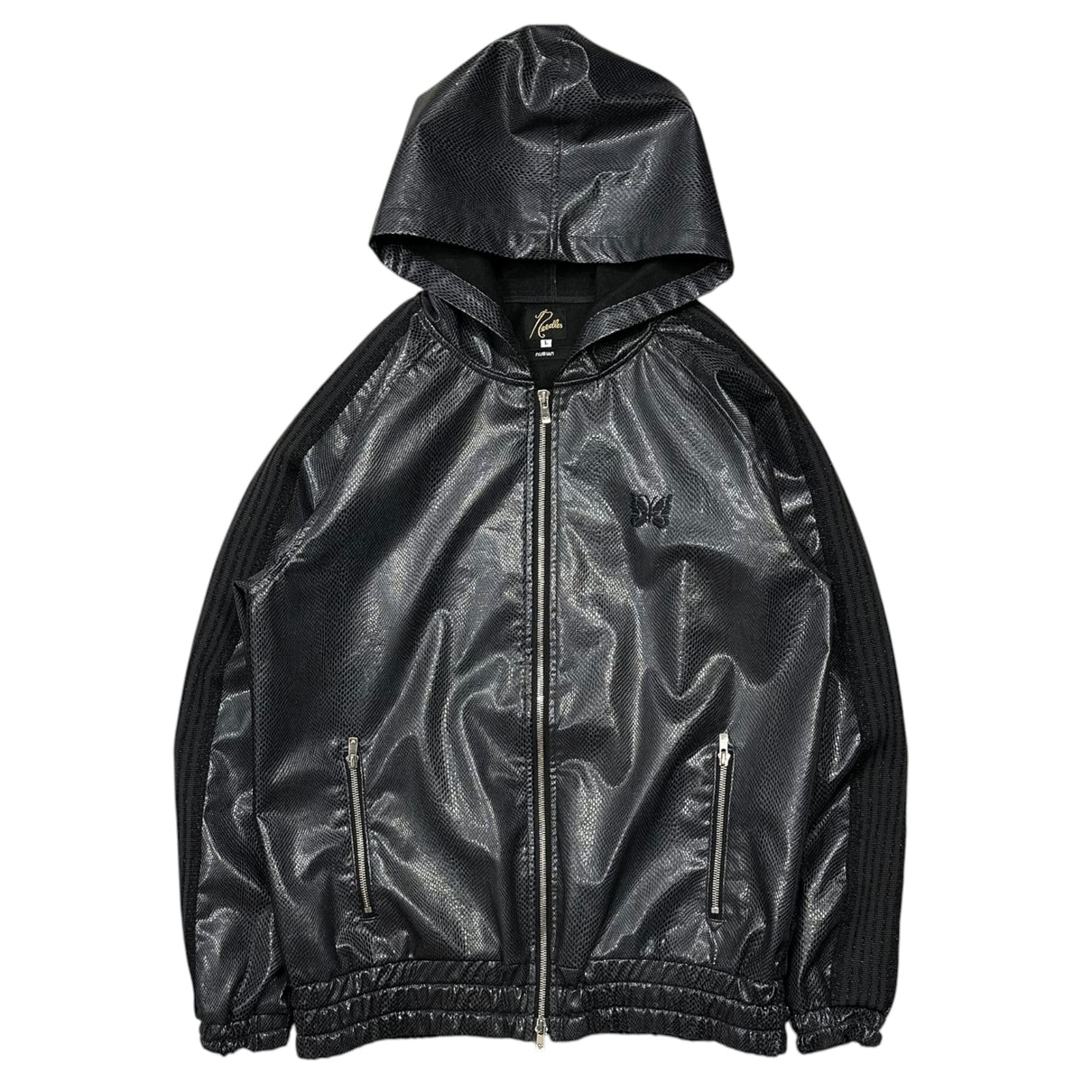 NEEDLES(ニードルズ) Nubian-Exclusive Python Zip-Up Sleeve-Stripe Hooded Jacket ヌビアン 別注 パイソン ジップ アップ 袖 ライン フーデッド ジャケット NS1584 L グレー