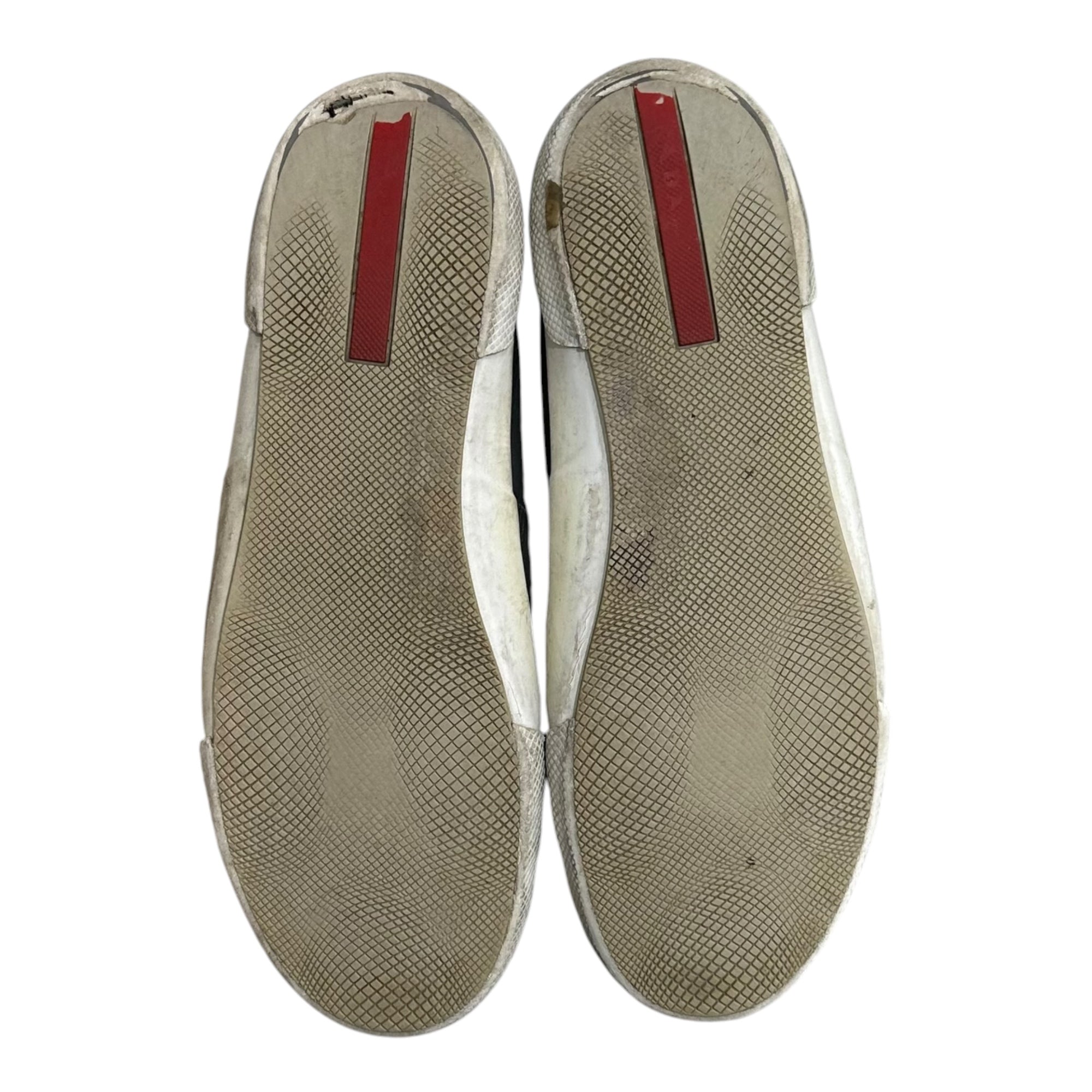 PRADA(プラダ) High-Top Leather Sneakers with Heel Triangle Logo