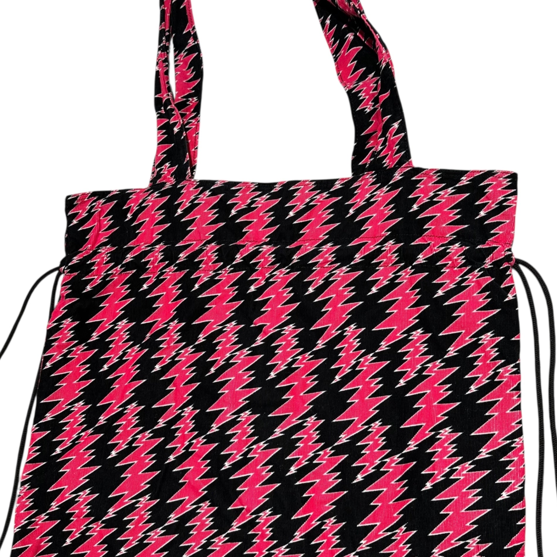 LIMI feu(リミフゥ) Thunder Print Corduroy Tote Bag 雷 プリント コーデュロイ トート バッグ ブラック×ピンク