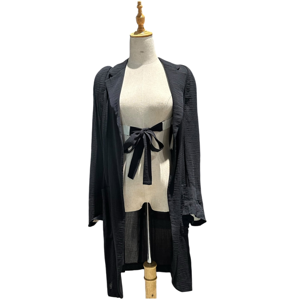 COMME des GARCONS(コムデギャルソン) 1994SS Buttonless Gown Coat with Elastic Belt ゴム ベルト ボタンレス ガウン コート GJ-10019S FREE ブラック×ホワイト AD1993 90s アーカイブ