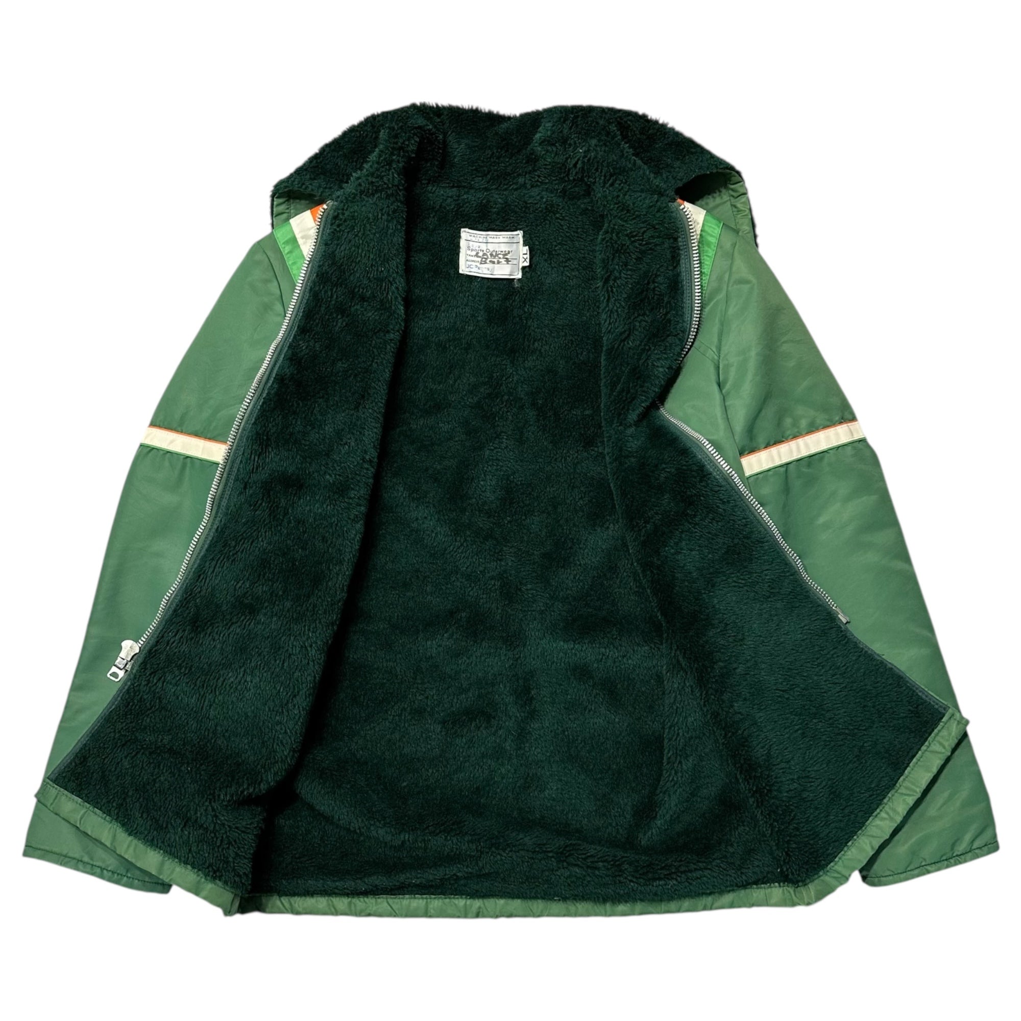 JC Penney(ジェーシーペニー) 70's Fleece-Lined Zip-Up Jacket 70年代 ヴィンテージ 内 ボア ジップアップ ジャケット  XL グリーン BOYS