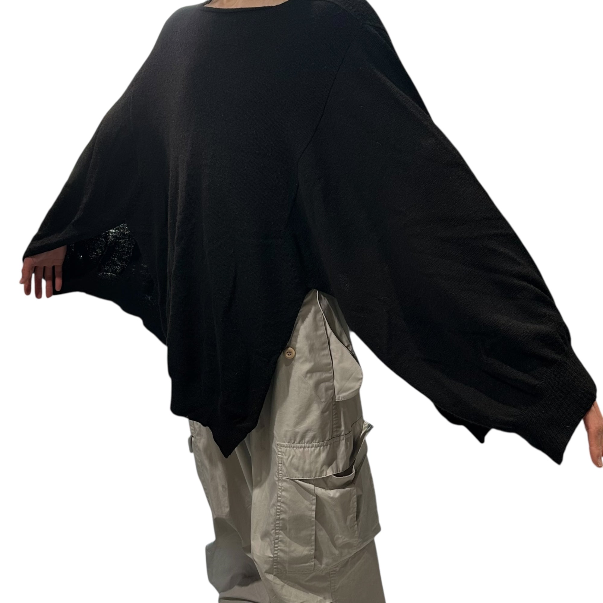 Y's(ワイズ) 03AW Kimono Slit Sleeve Boat Neck Wool Knit 着物 スリット スリーブ ボートネック ウール ニット YU-K12-188 3 ブラック 00's